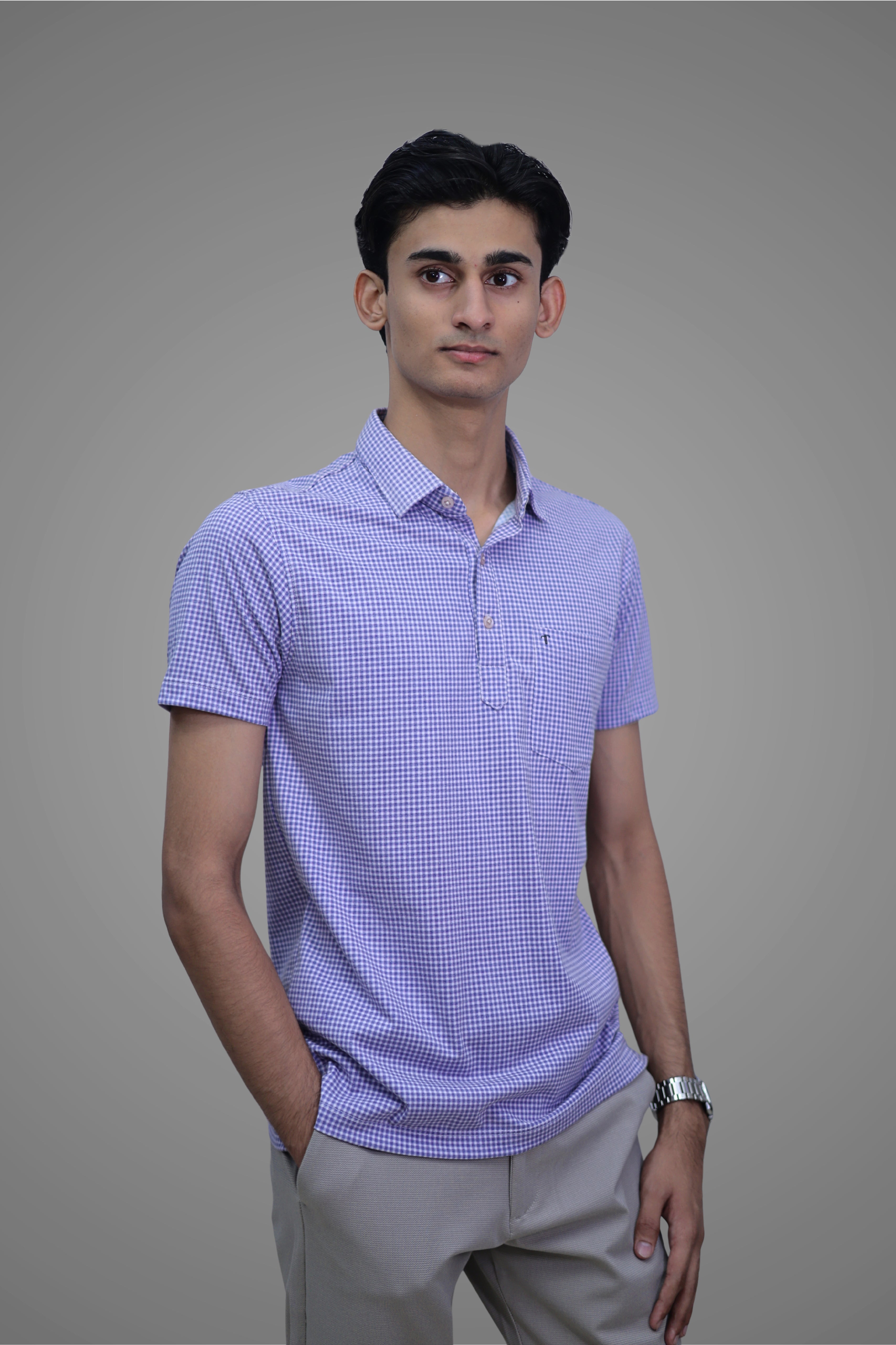 FORMAL OFFICE POLO - Blue Gingham Check Print inspired by Madras Textiles