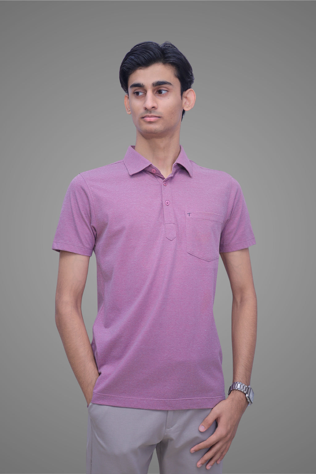 FORMAL OFFICE POLO -Light Purple Melange inspired by Retro Solid Series