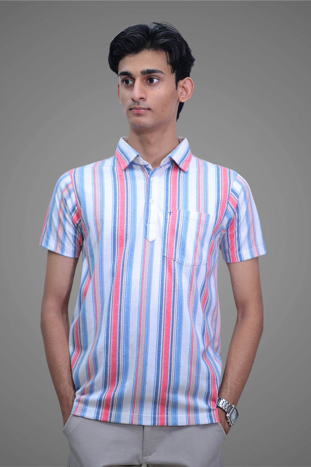 FORMAL OFFICE POLO -Multi-Color Stripes Print inspired by Happy Hours