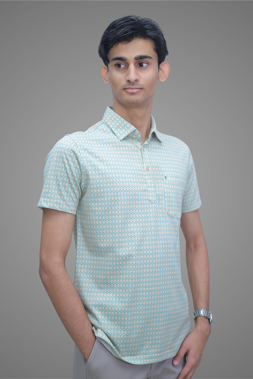 FORMAL OFFICE POLO -Light Yellow/Light Green Print inspired by Pure Elegance