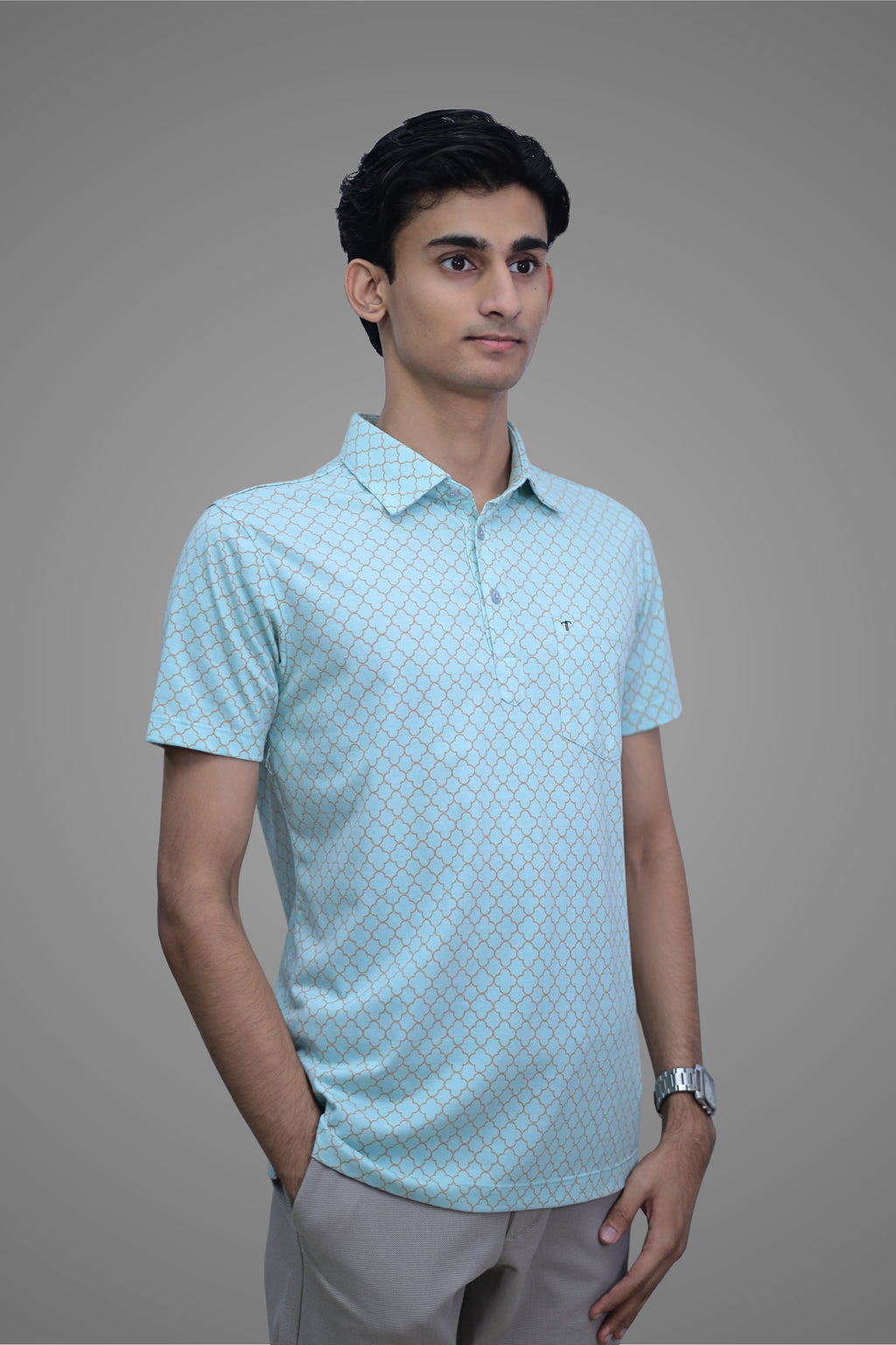 FORMAL OFFICE POLO - Light Sea Green Print inspired by Royal Living