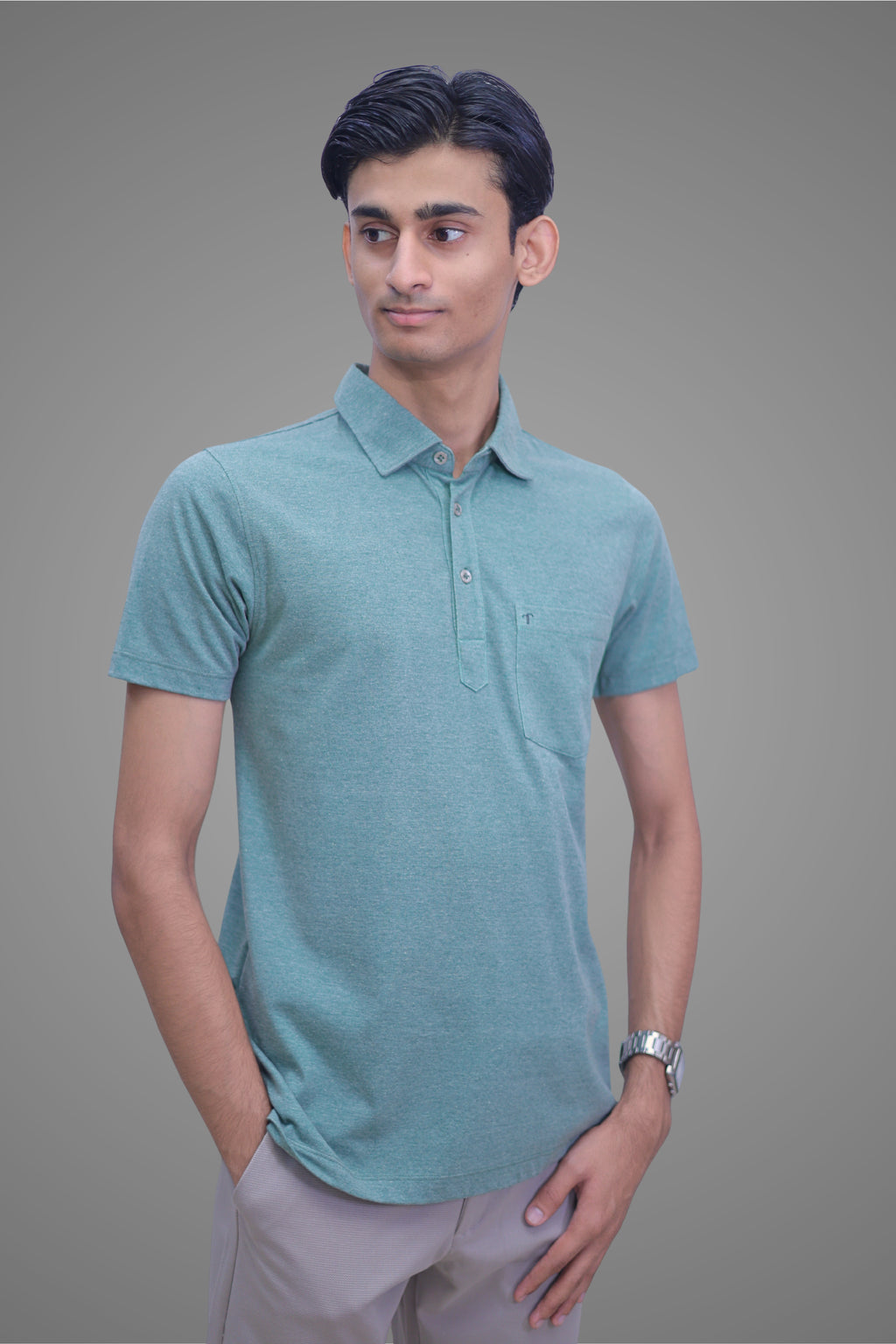 FORMAL OFFICE POLO -Dark Green Melange inspired by Retro Solid Series