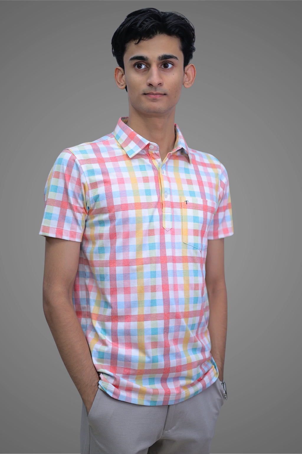 FORMAL OFFICE POLO - Multi-Color Check Print inspired by Vibrant Pantones