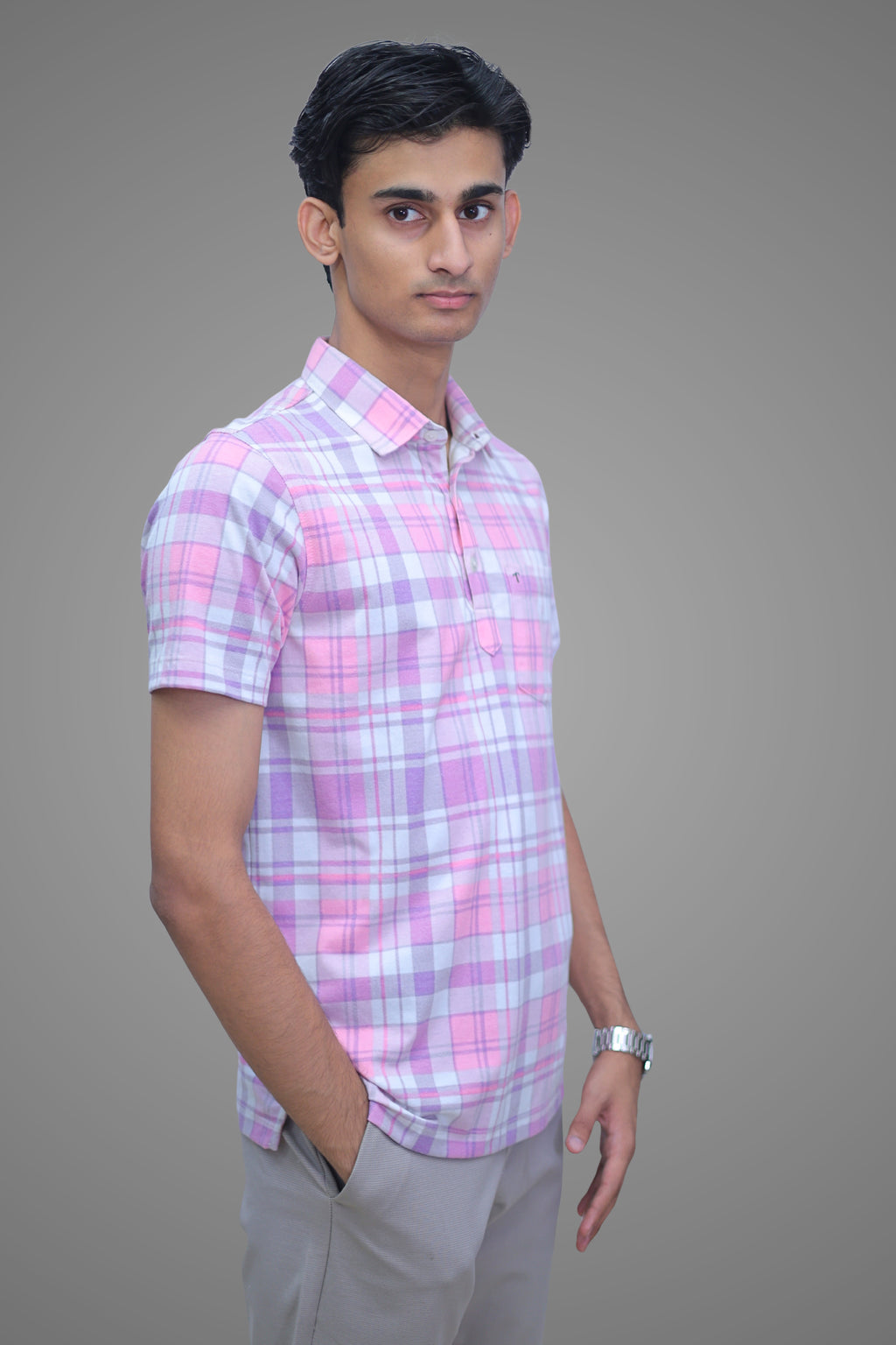 FORMAL OFFICE POLO -Fluorescent Uneven Check Print inspired by Last Minute Meeting