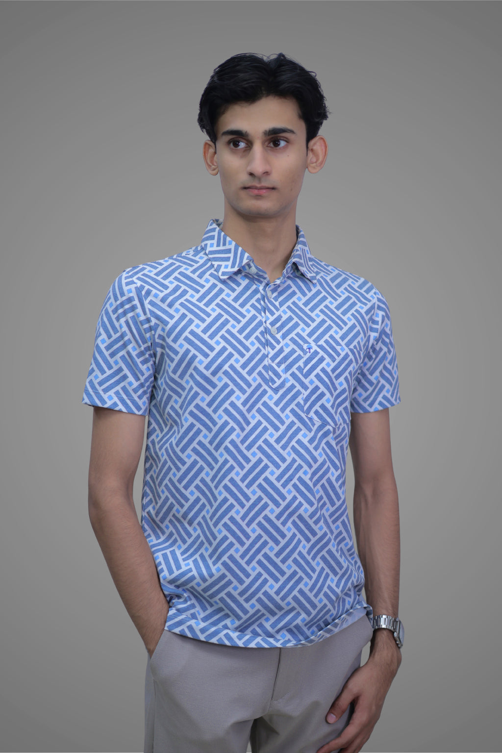 FORMAL OFFICE POLO - Shades of Blue inspired by Weaving Art