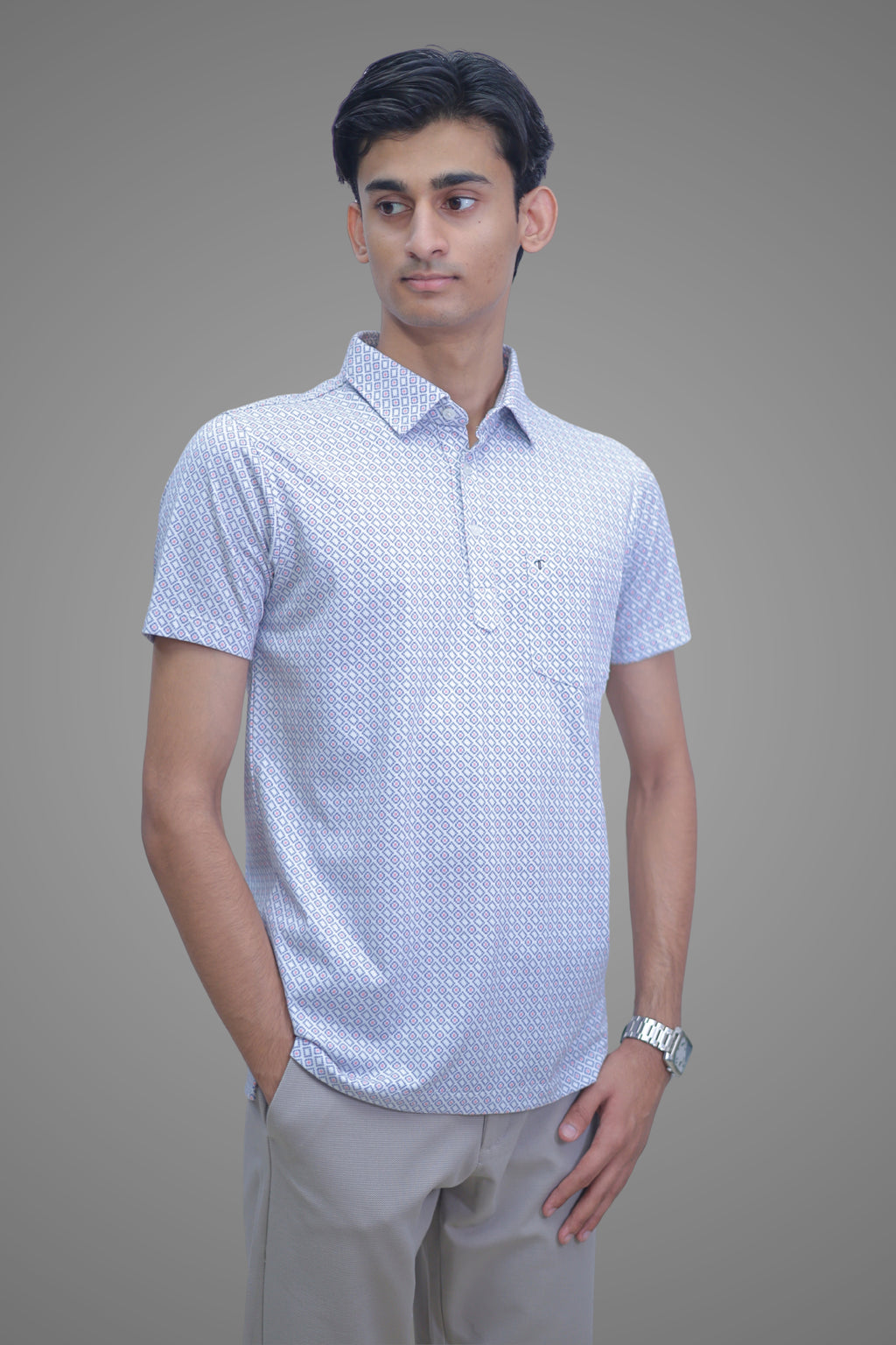 FORMAL OFFICE POLO -Blank Dot Blue Print inspired by Classic Fashion Series