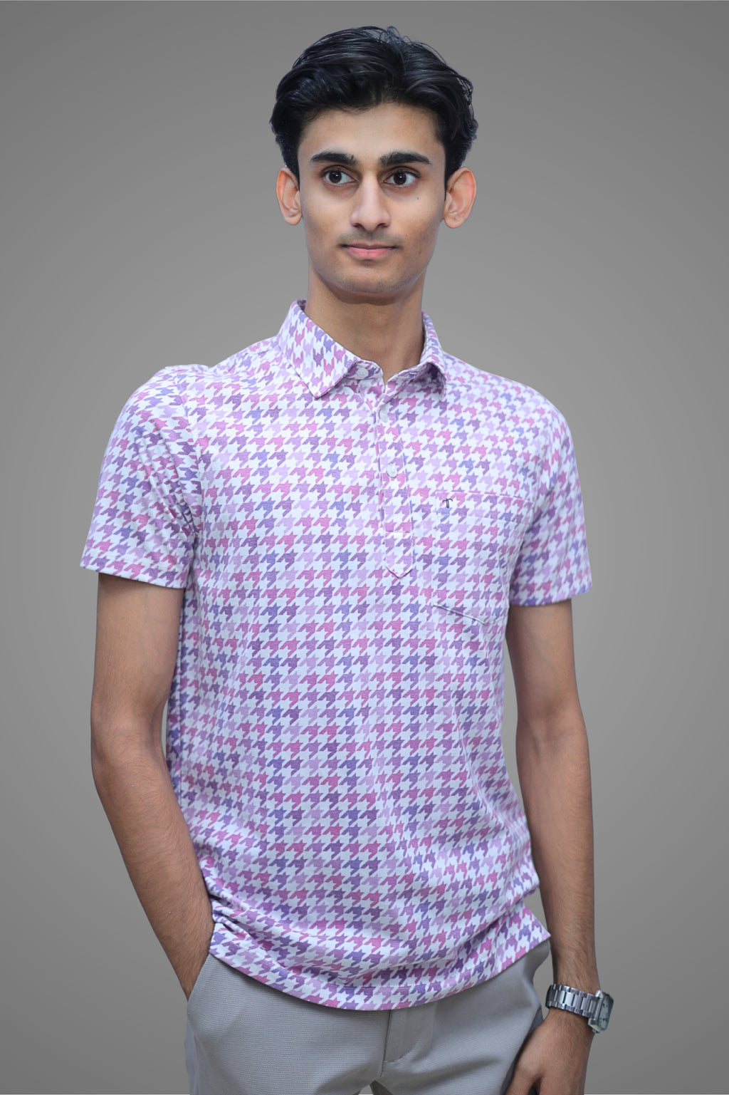 FORMAL OFFICE POLO - Purple and Pink Abstract Print inspired by Shades of Purple