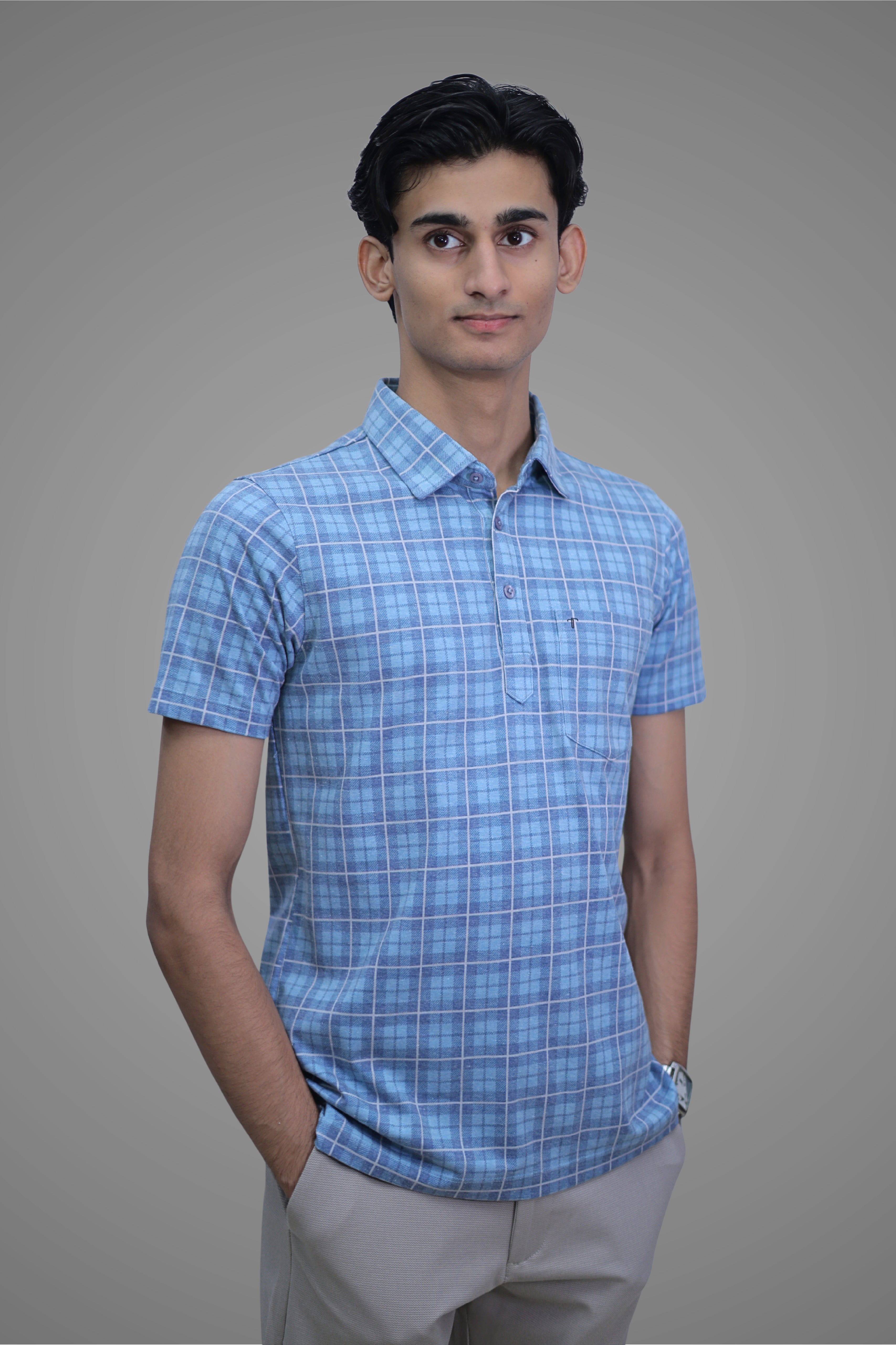 FORMAL OFFICE POLO - Blue Check Print inspired by Woven Winter Plaid