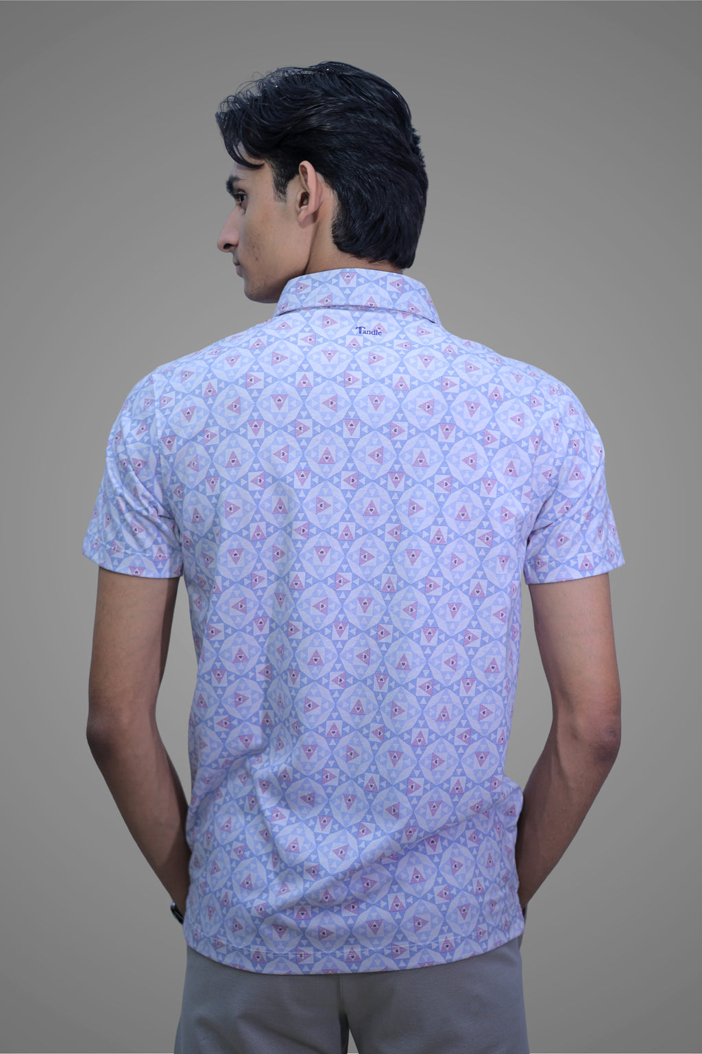 FORMAL OFFICE POLO - Blue/Pink Triangular Print inspired by Symmetrical Art