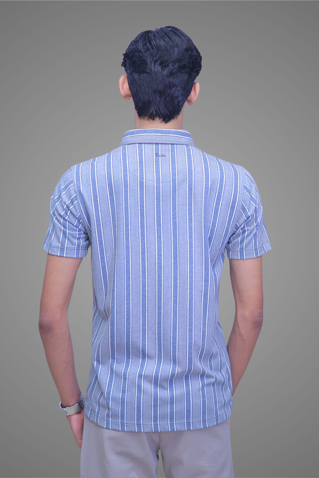 FORMAL OFFICE POLO -Grey/Blue Bold Stripes Print inspired by Monday Office Blues