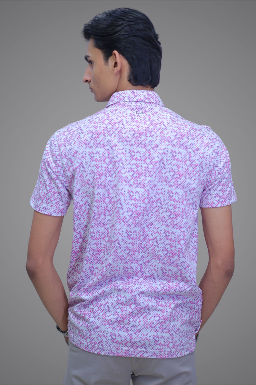 HANGOUT HOLIDAY POLO -Pink/Purple Abstract Check Print inspired by Pixel Art