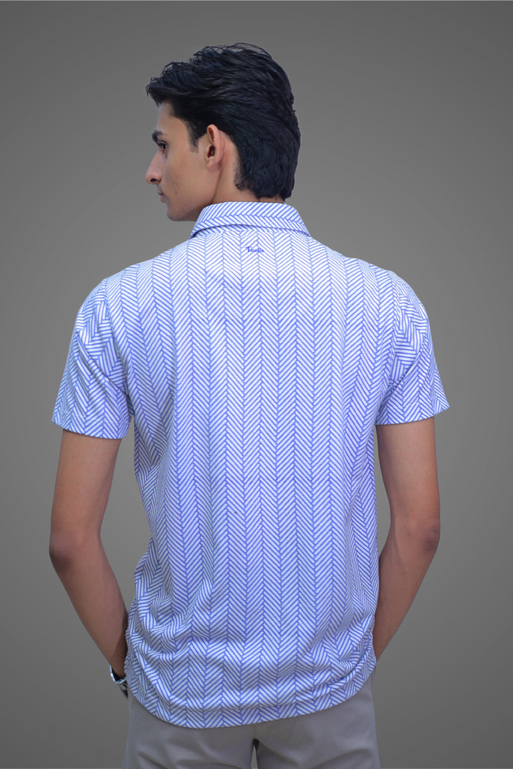 FORMAL OFFICE POLO -Blue/White Slant Print inspired by One-Color Illusion