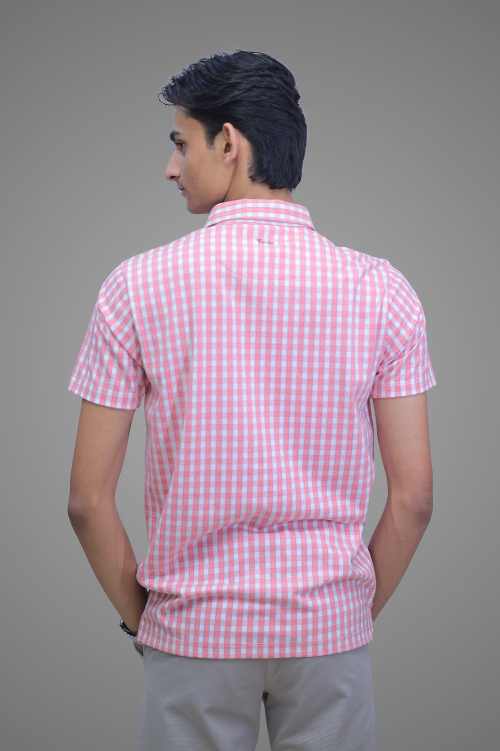 FORMAL OFFICE POLO -Pink Brick Madras Check Print inspired by Brick in the Wall