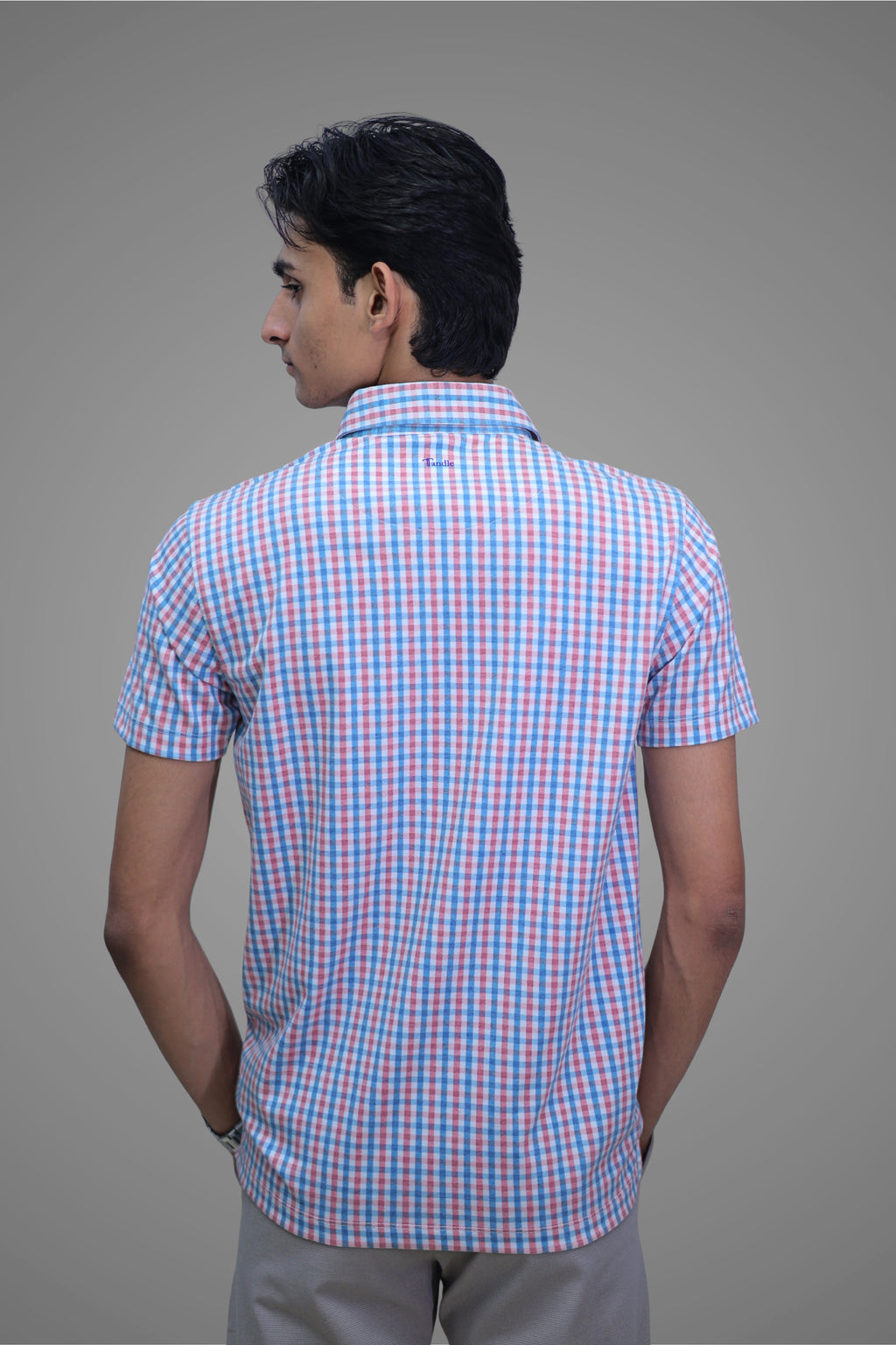 FORMAL OFFICE POLO -Red/Blue Madras Check Print inspired by 80’s Simple Living