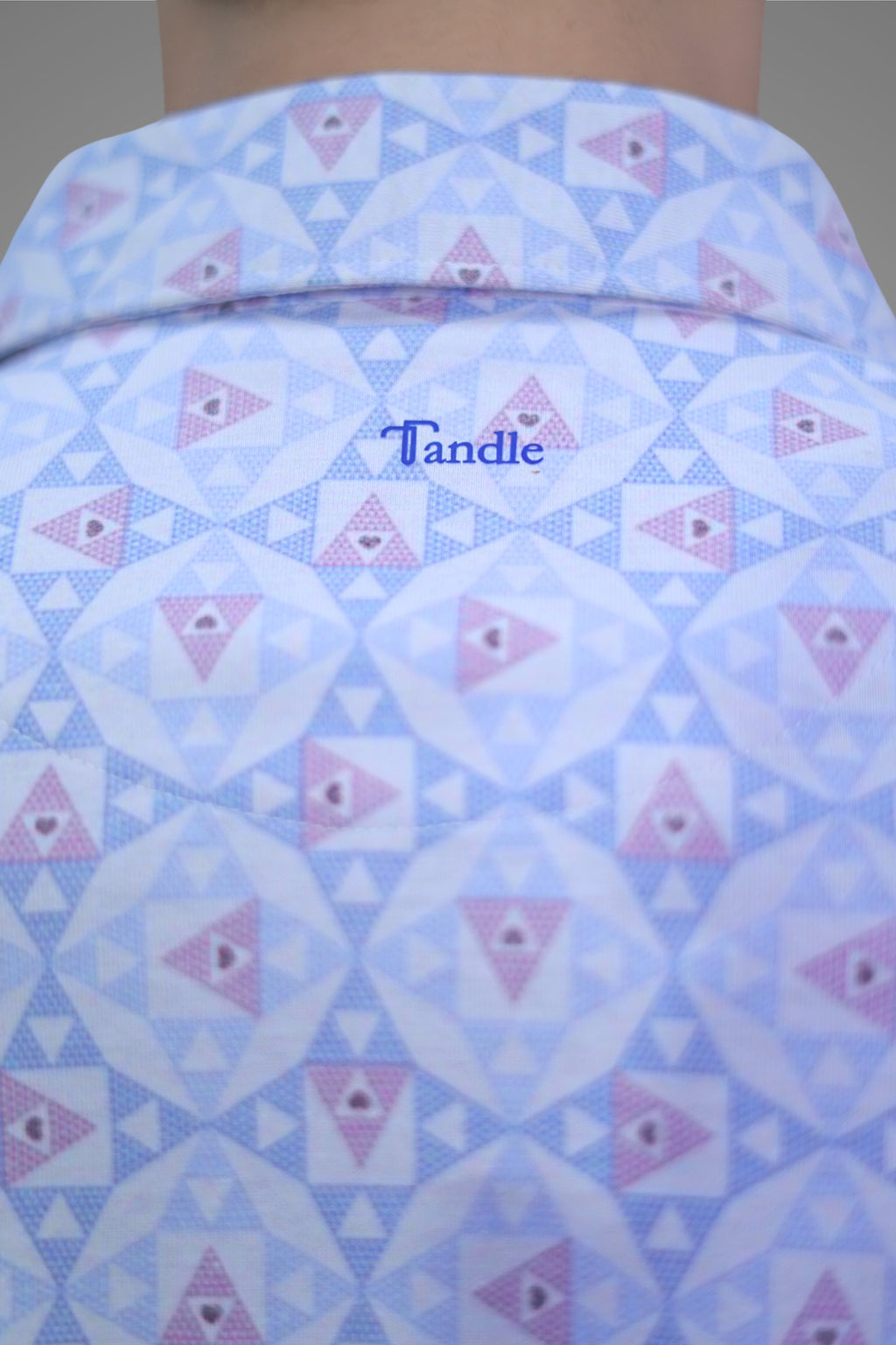 FORMAL OFFICE POLO - Blue/Pink Triangular Print inspired by Symmetrical Art