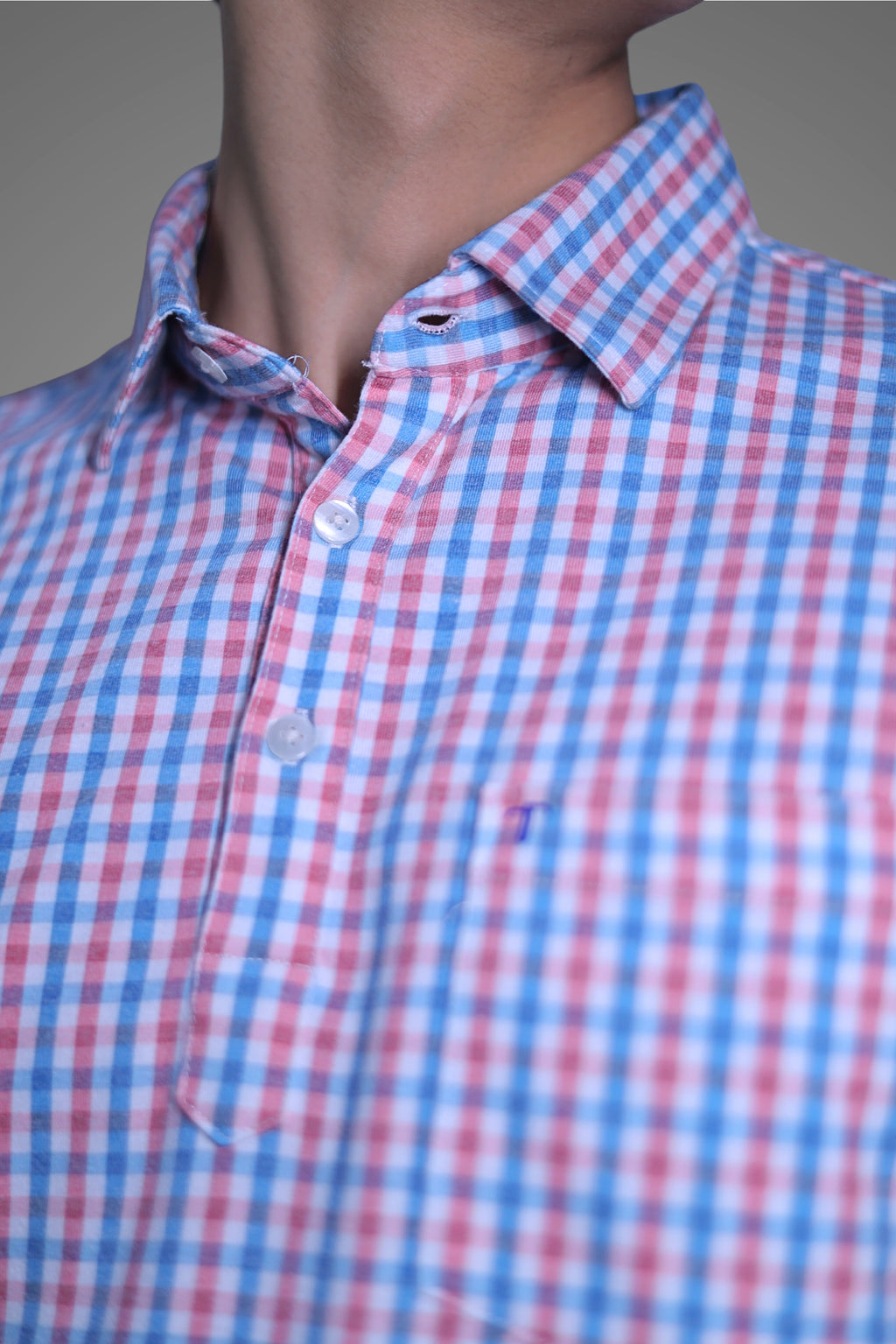 FORMAL OFFICE POLO -Red/Blue Madras Check Print inspired by 80’s Simple Living