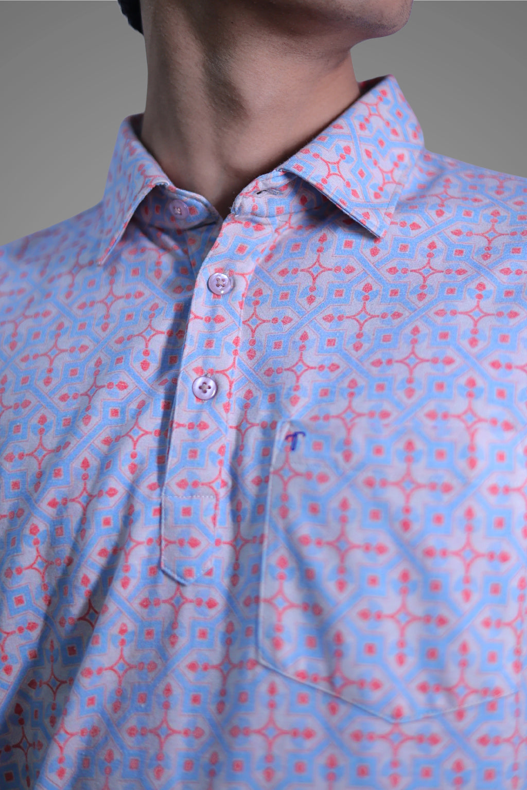 FORMAL OFFICE POLO -Blue/Orange Geometric Print inspired by Trigonometry
