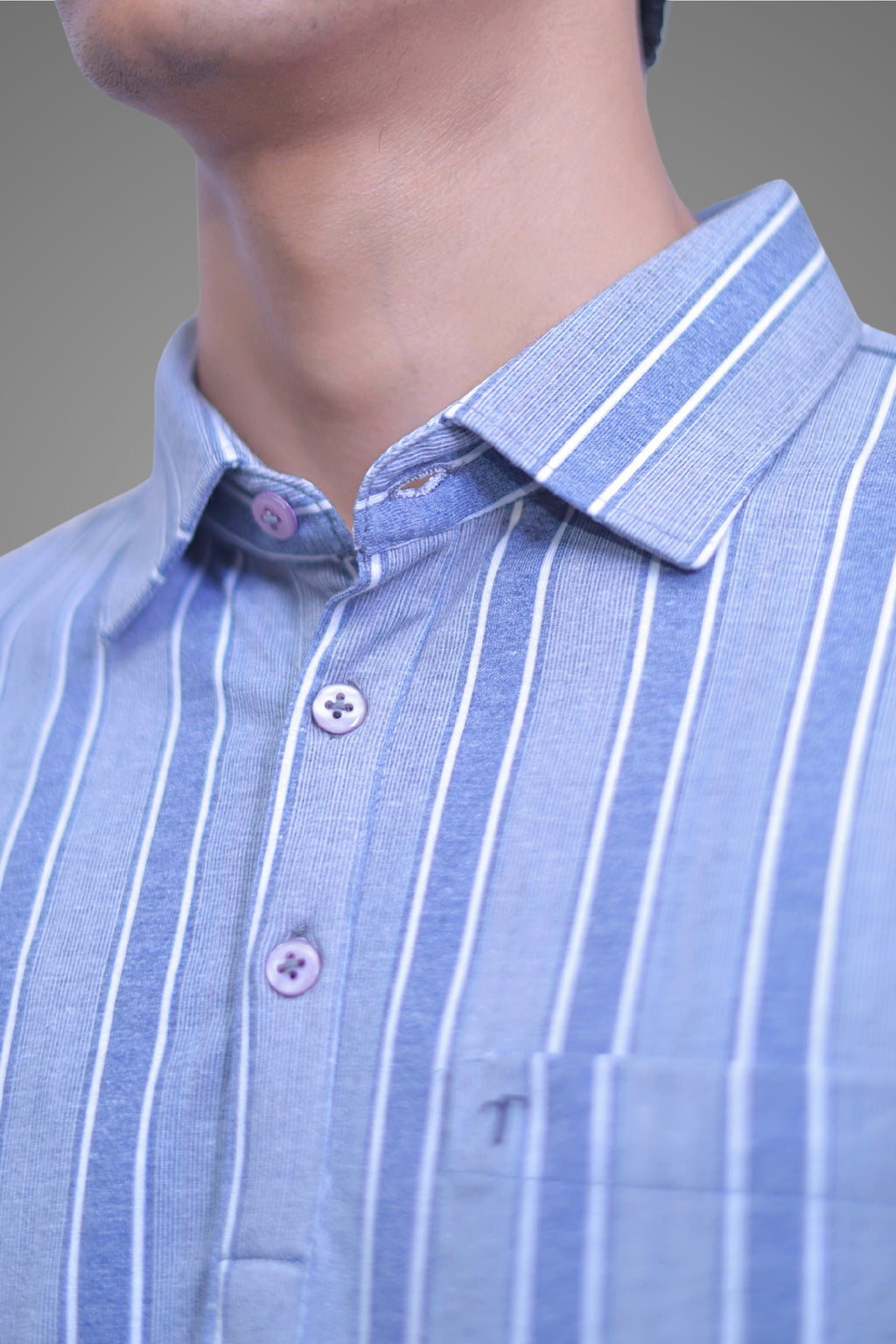 FORMAL OFFICE POLO -Grey/Blue Bold Stripes Print inspired by Monday Office Blues
