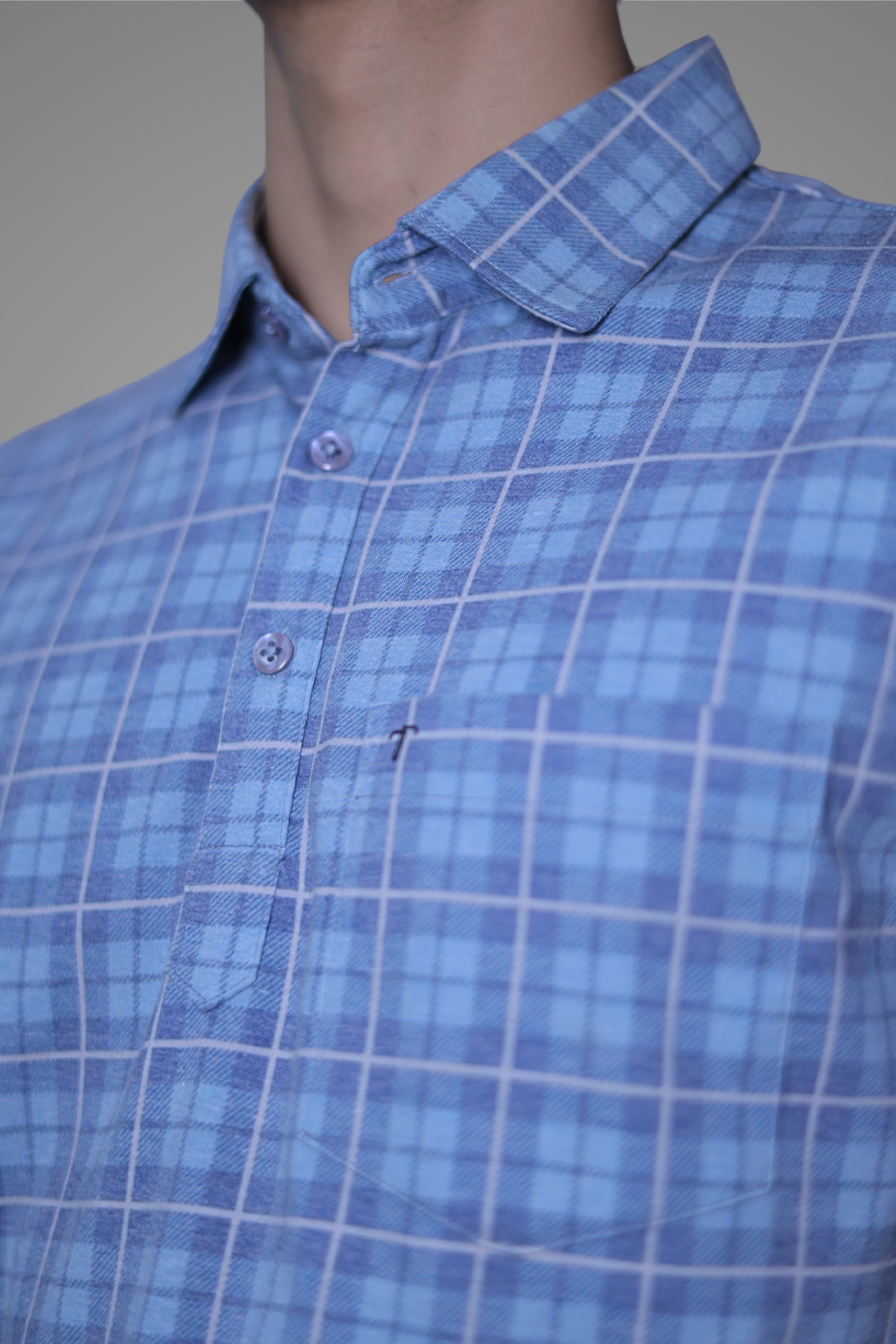 FORMAL OFFICE POLO - Blue Check Print inspired by Woven Winter Plaid
