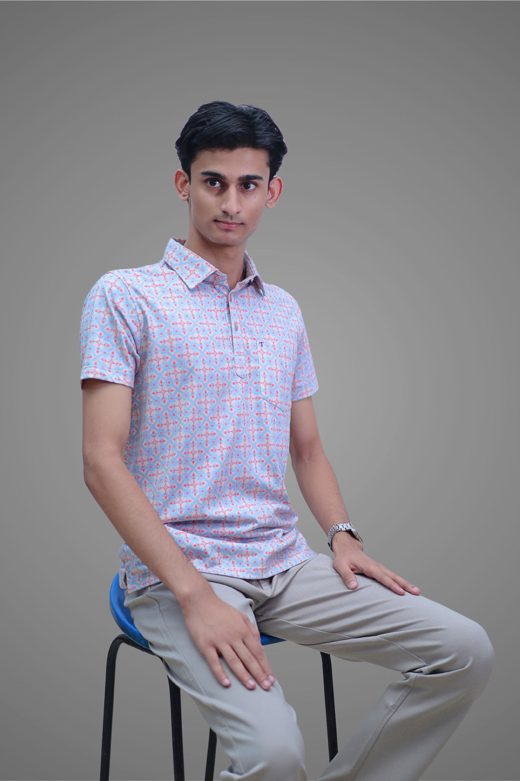 FORMAL OFFICE POLO -Blue/Orange Geometric Print inspired by Trigonometry