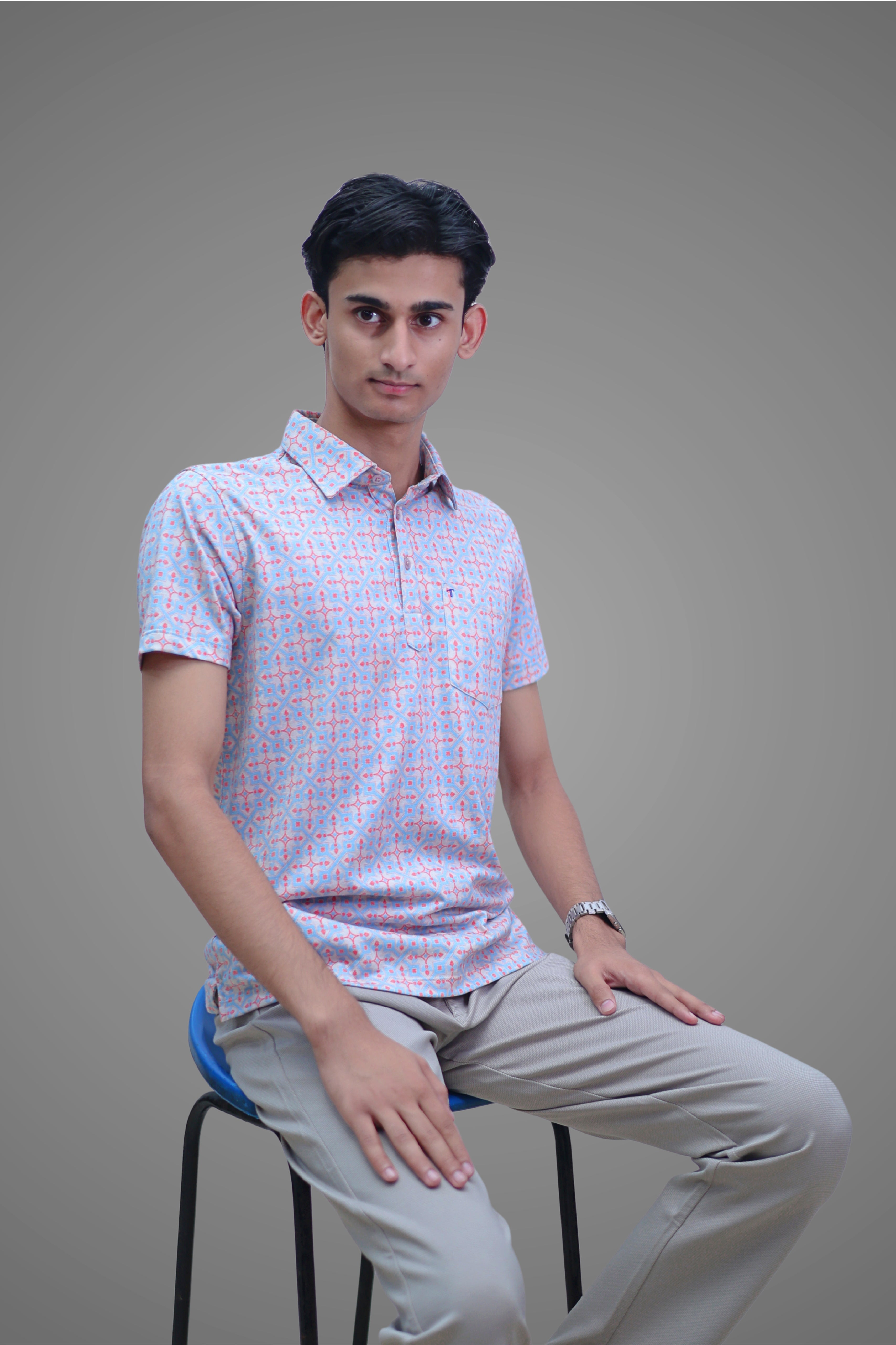 FORMAL OFFICE POLO -Blue/Orange Geometric Print inspired by Trigonometry