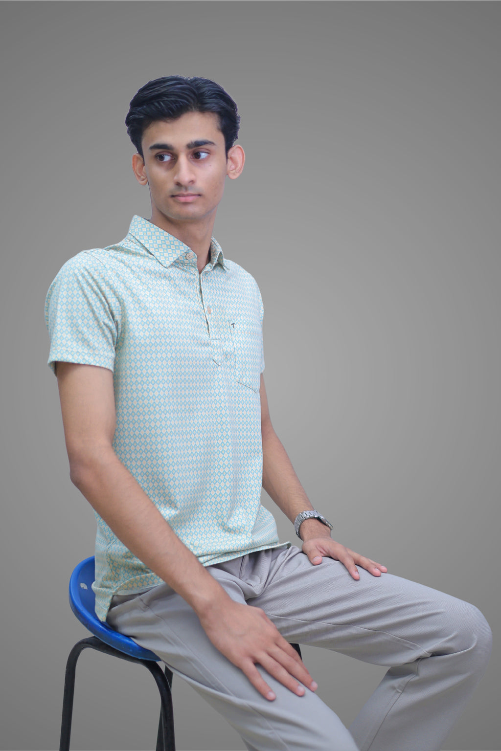 FORMAL OFFICE POLO -Light Yellow/Light Green Print inspired by Pure Elegance