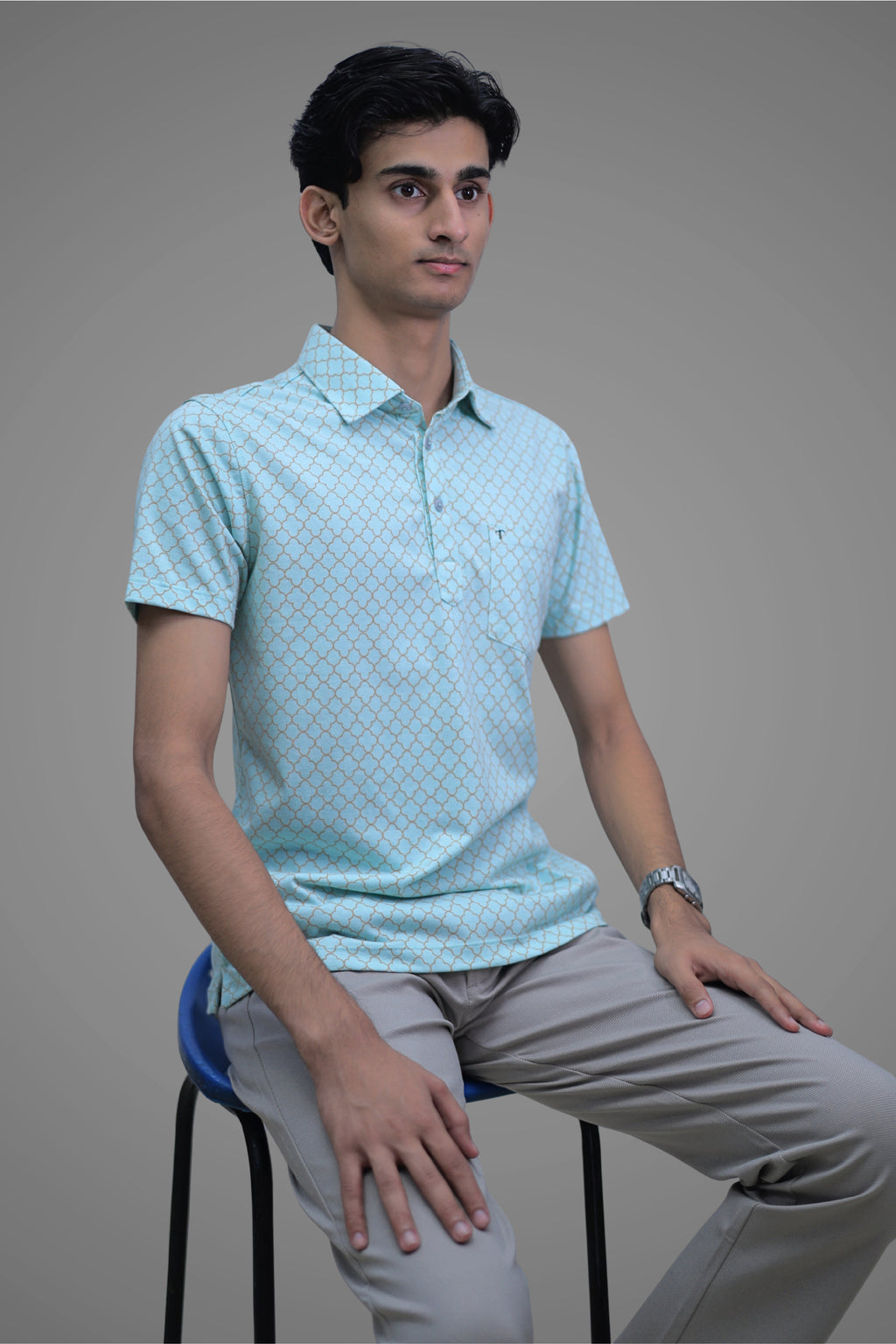 FORMAL OFFICE POLO - Light Sea Green Print inspired by Royal Living