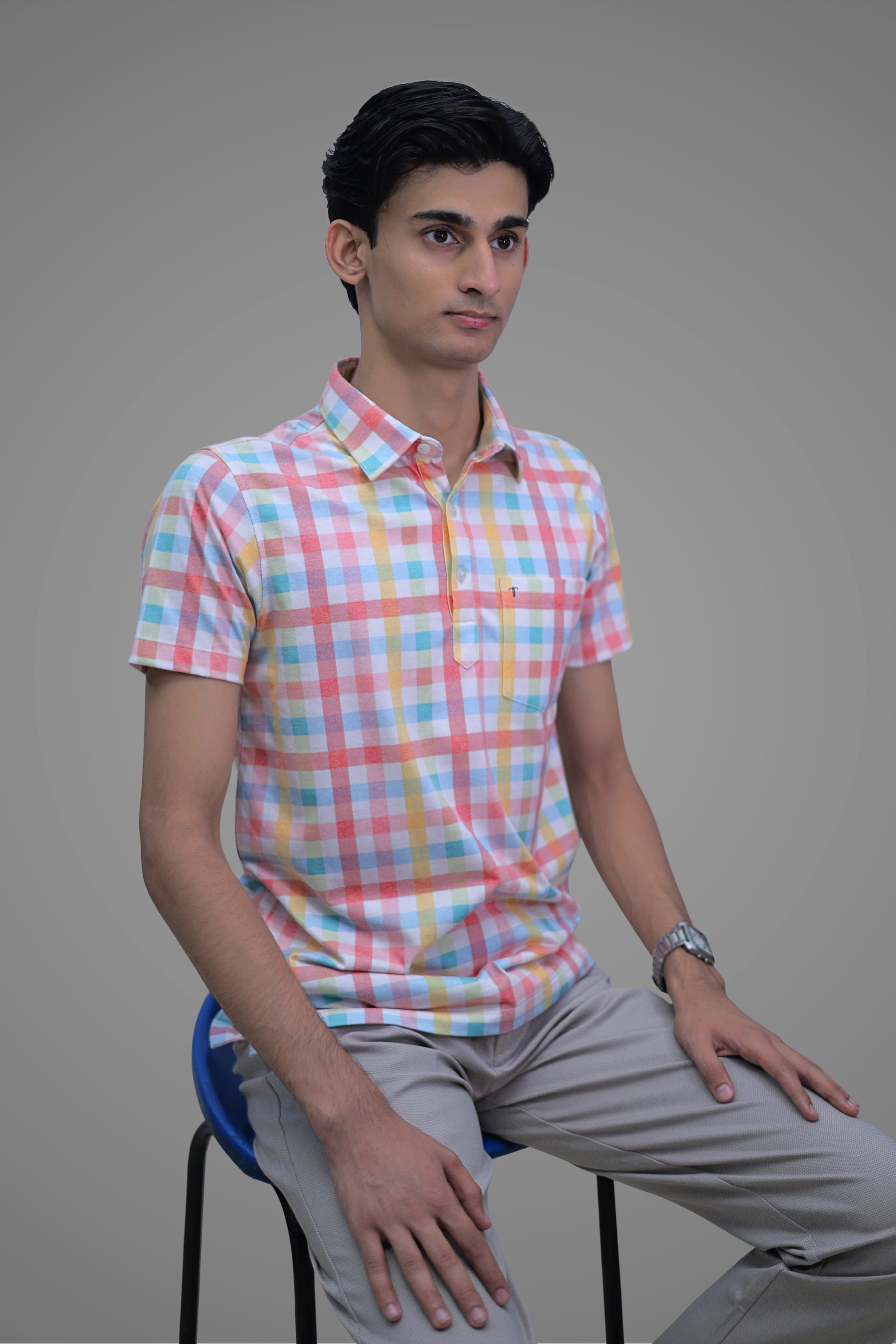 FORMAL OFFICE POLO - Multi-Color Check Print inspired by Vibrant Pantones