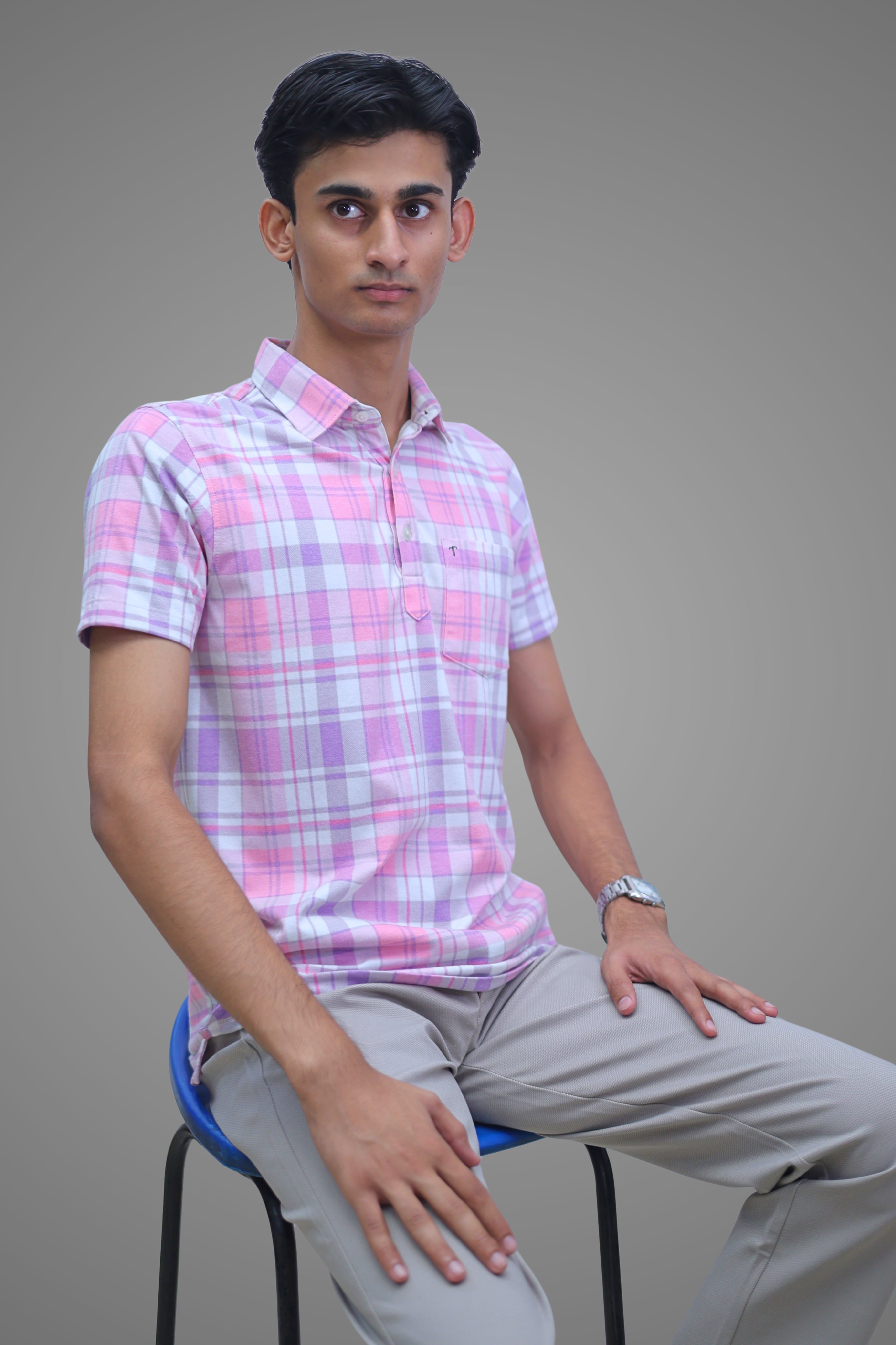 FORMAL OFFICE POLO -Fluorescent Uneven Check Print inspired by Last Minute Meeting