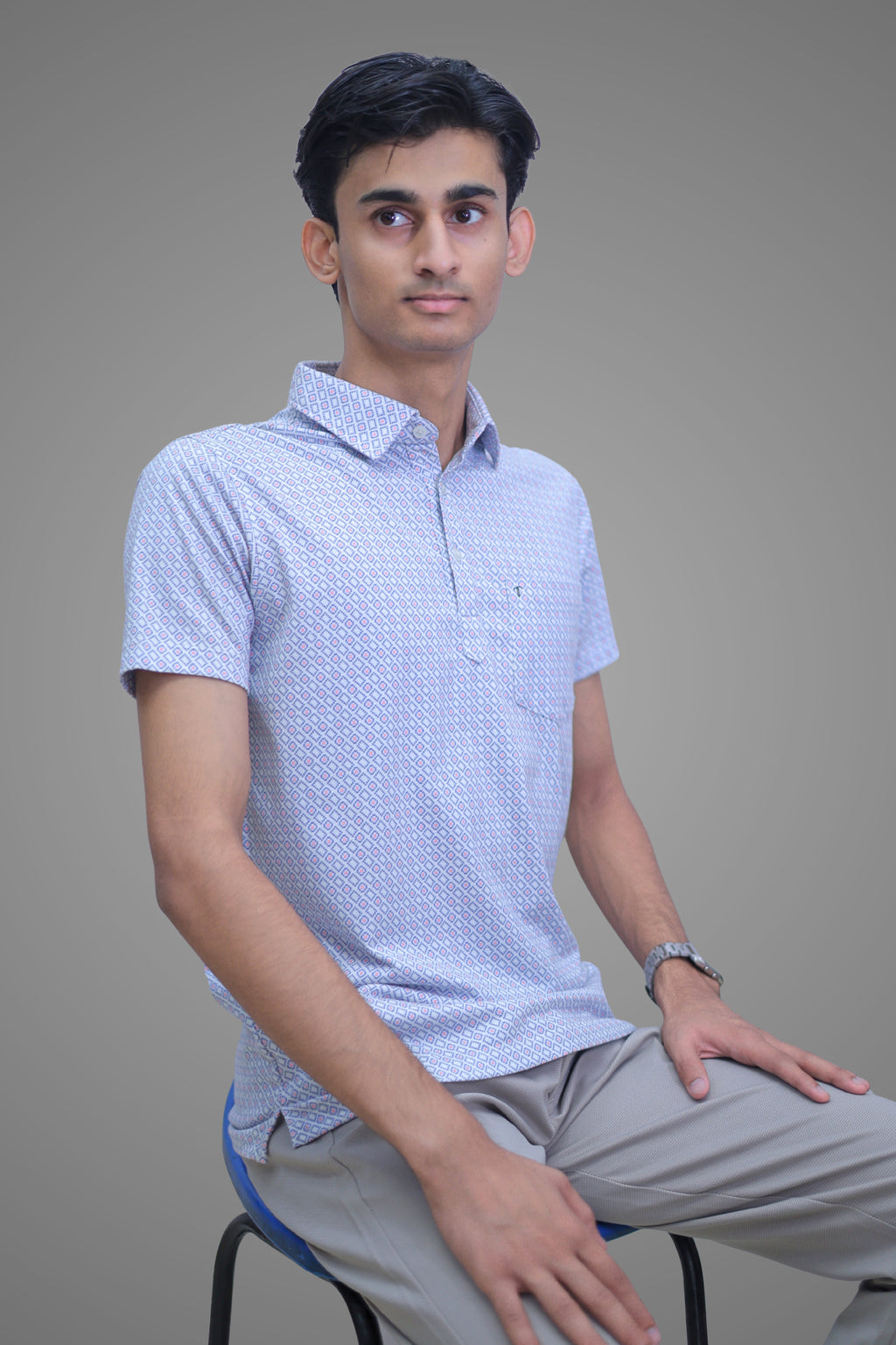 FORMAL OFFICE POLO -Blank Dot Blue Print inspired by Classic Fashion Series