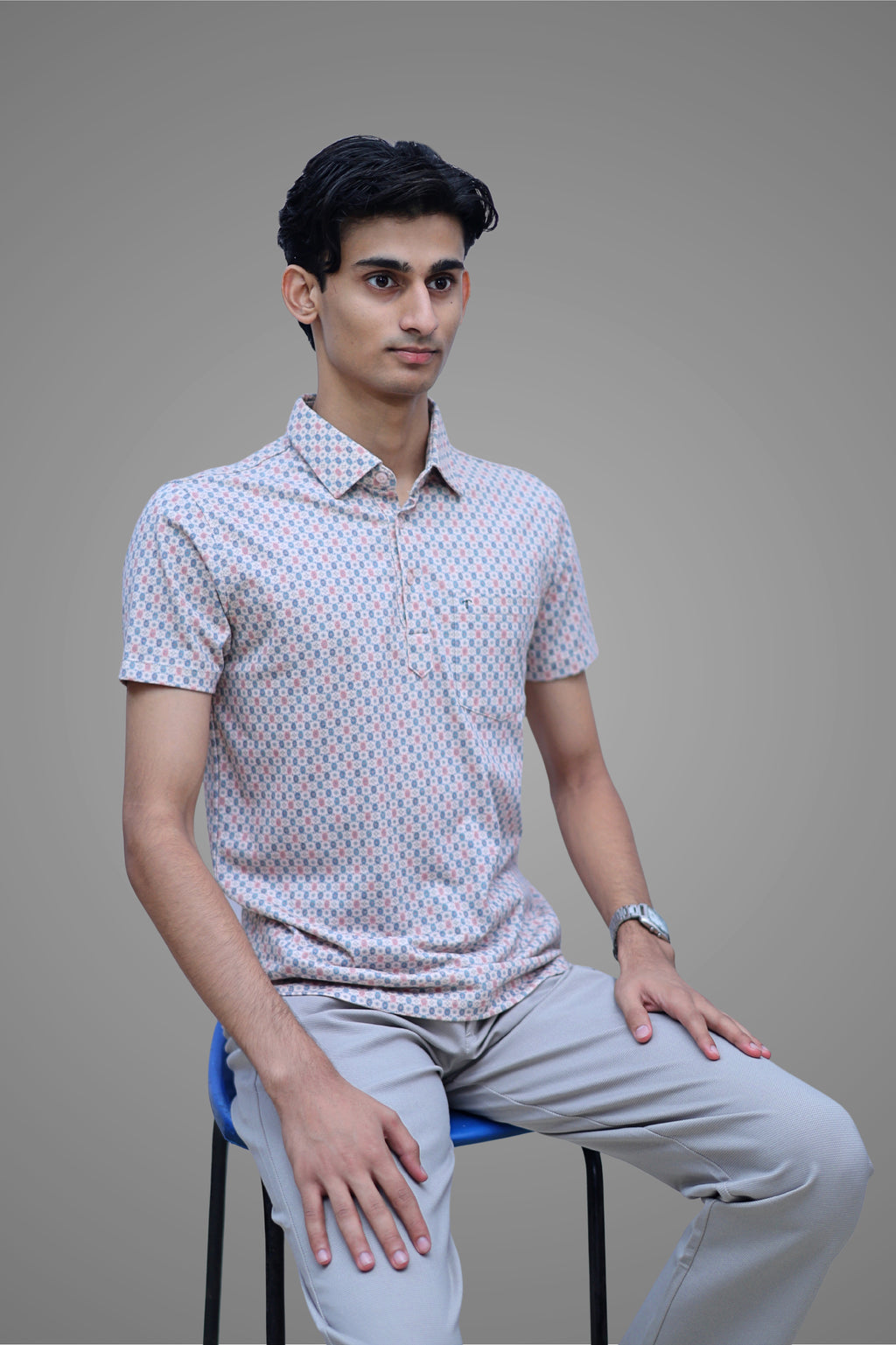 FORMAL OFFICE POLO - Brick & Blue Print inspired by Work from Home