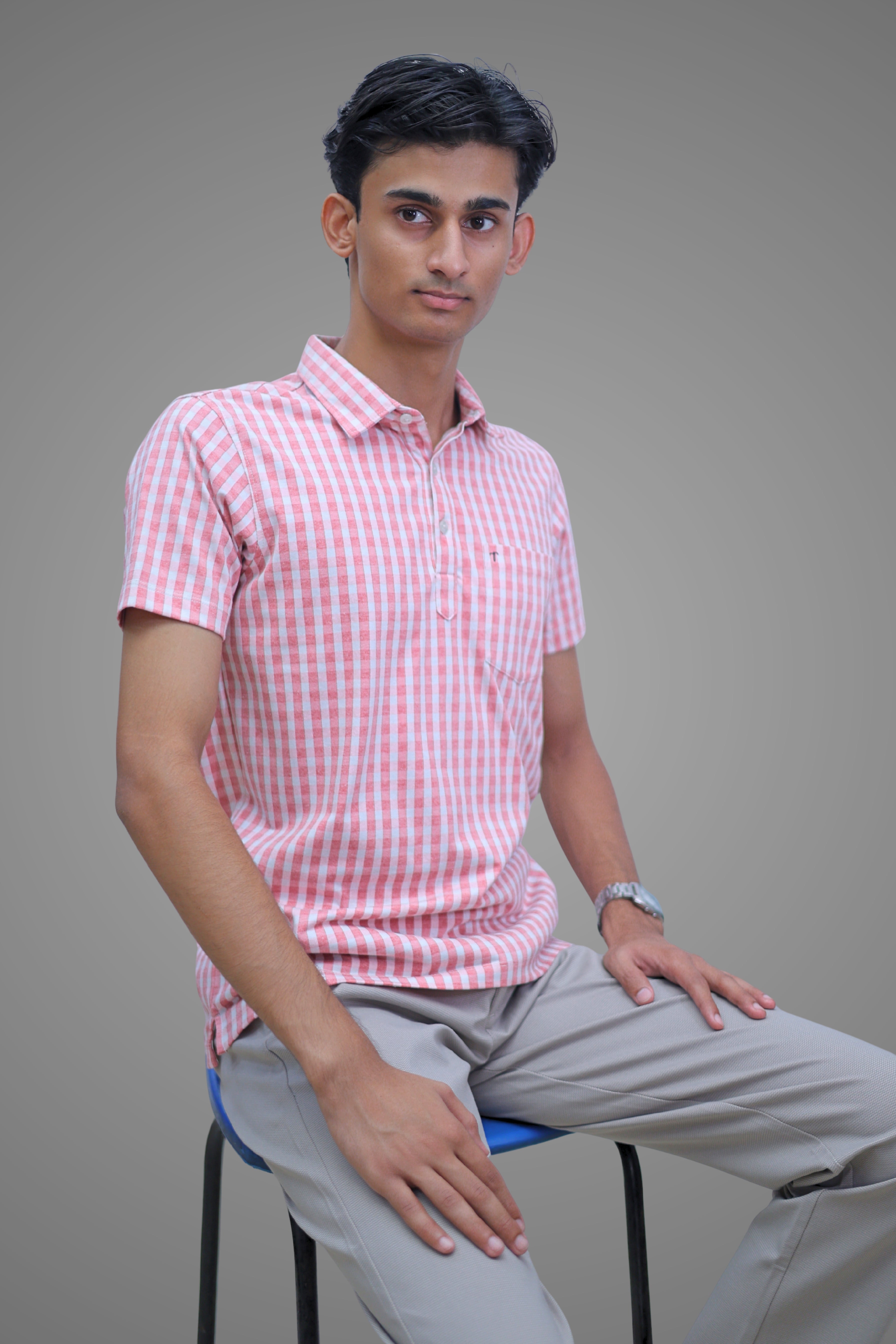 FORMAL OFFICE POLO -Pink Brick Madras Check Print inspired by Brick in the Wall