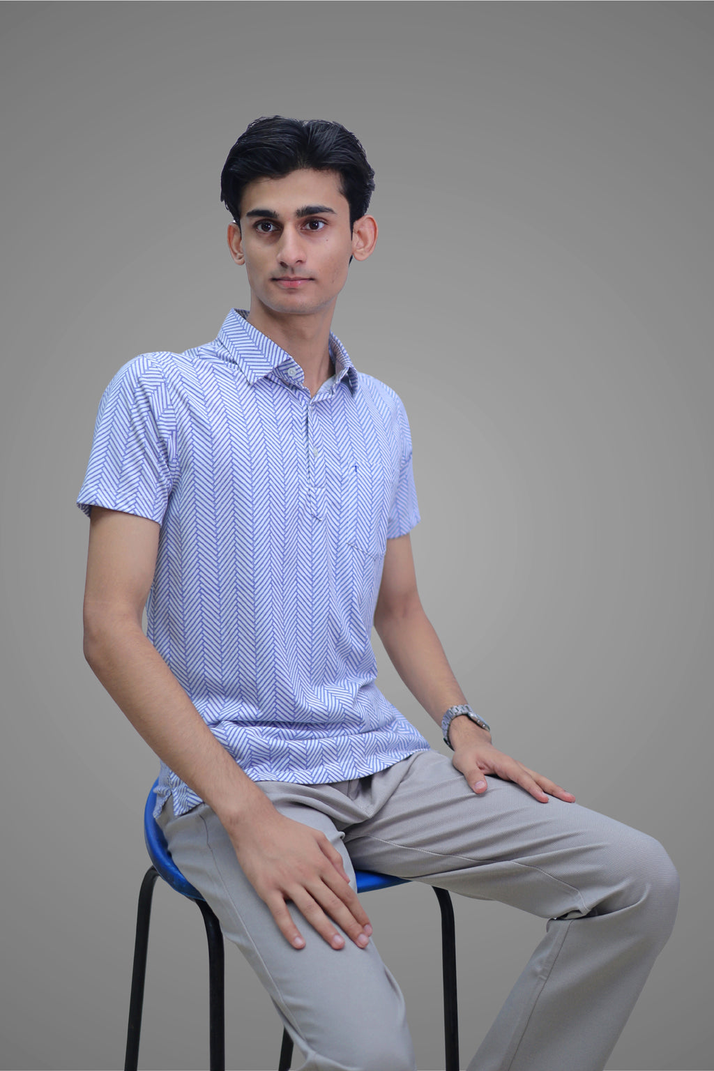 FORMAL OFFICE POLO -Blue/White Slant Print inspired by One-Color Illusion