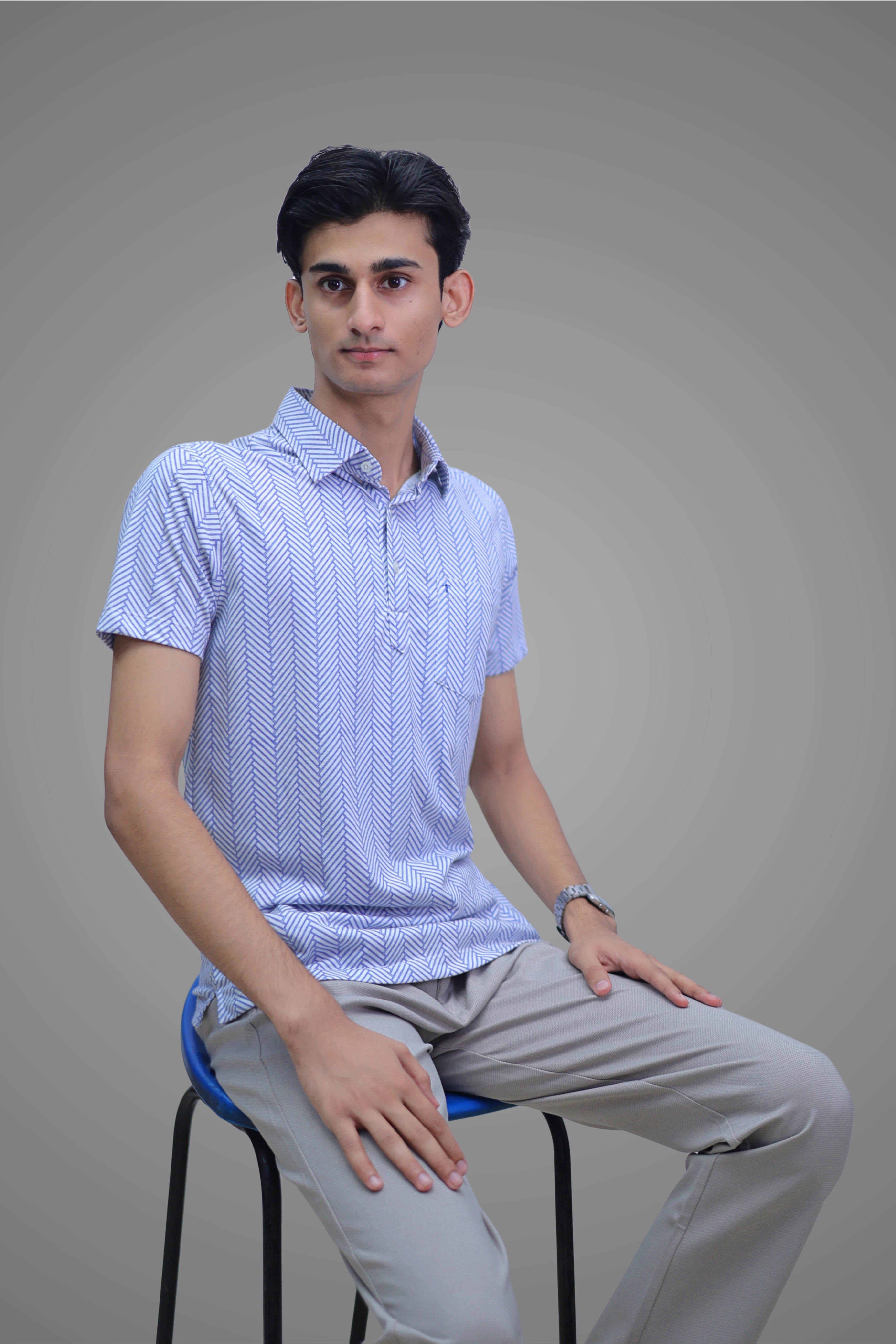 FORMAL OFFICE POLO -Blue/White Slant Print inspired by One-Color Illusion