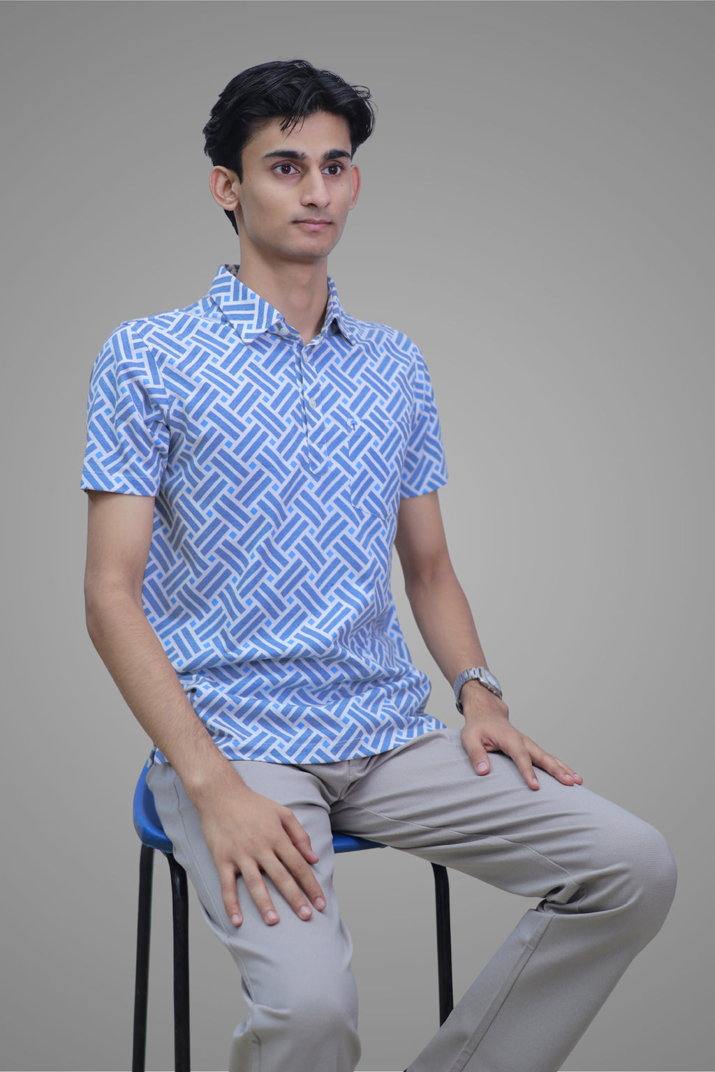 FORMAL OFFICE POLO - Shades of Blue inspired by Weaving Art