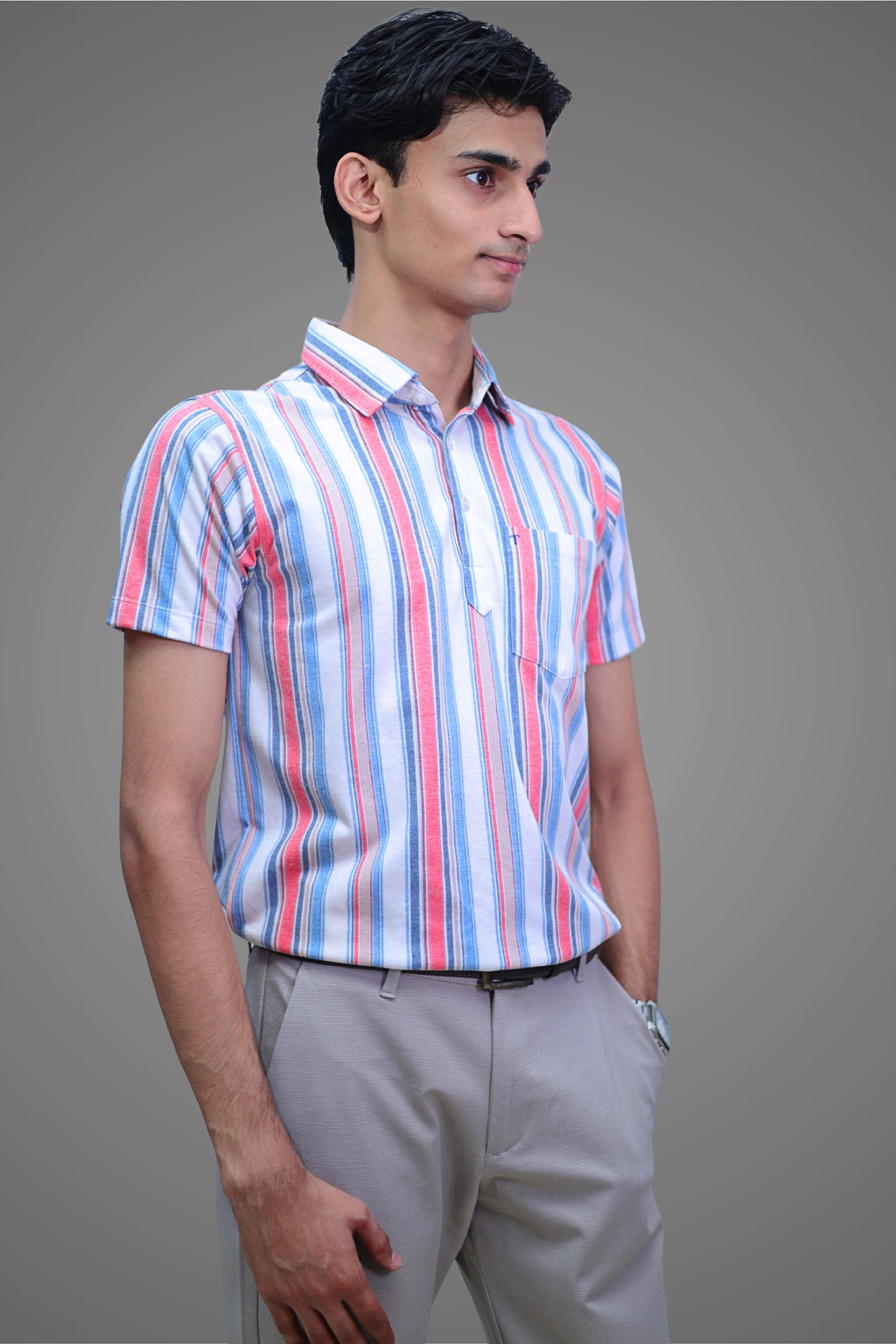 FORMAL OFFICE POLO -Multi-Color Stripes Print inspired by Happy Hours