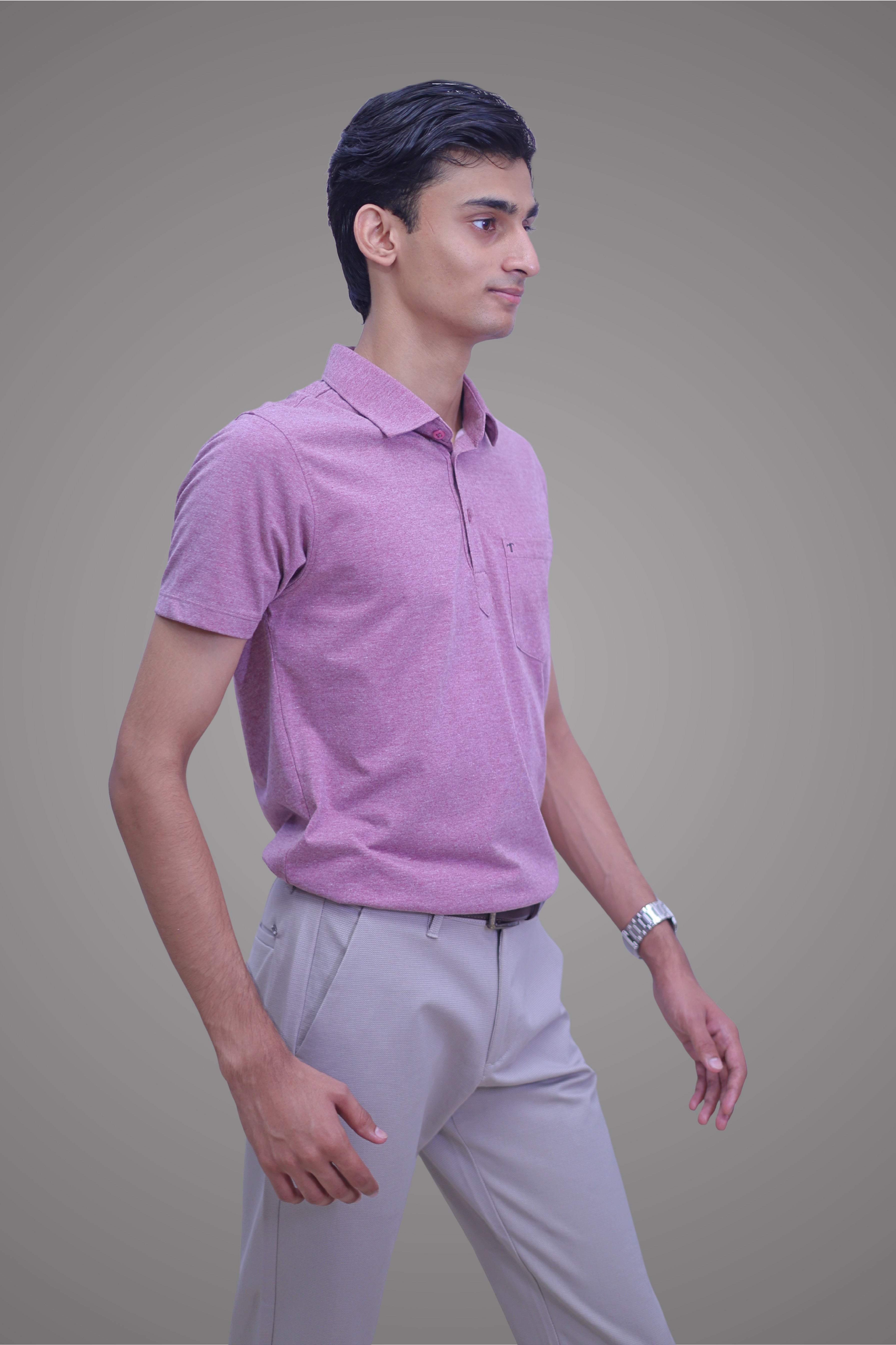 FORMAL OFFICE POLO -Light Purple Melange inspired by Retro Solid Series