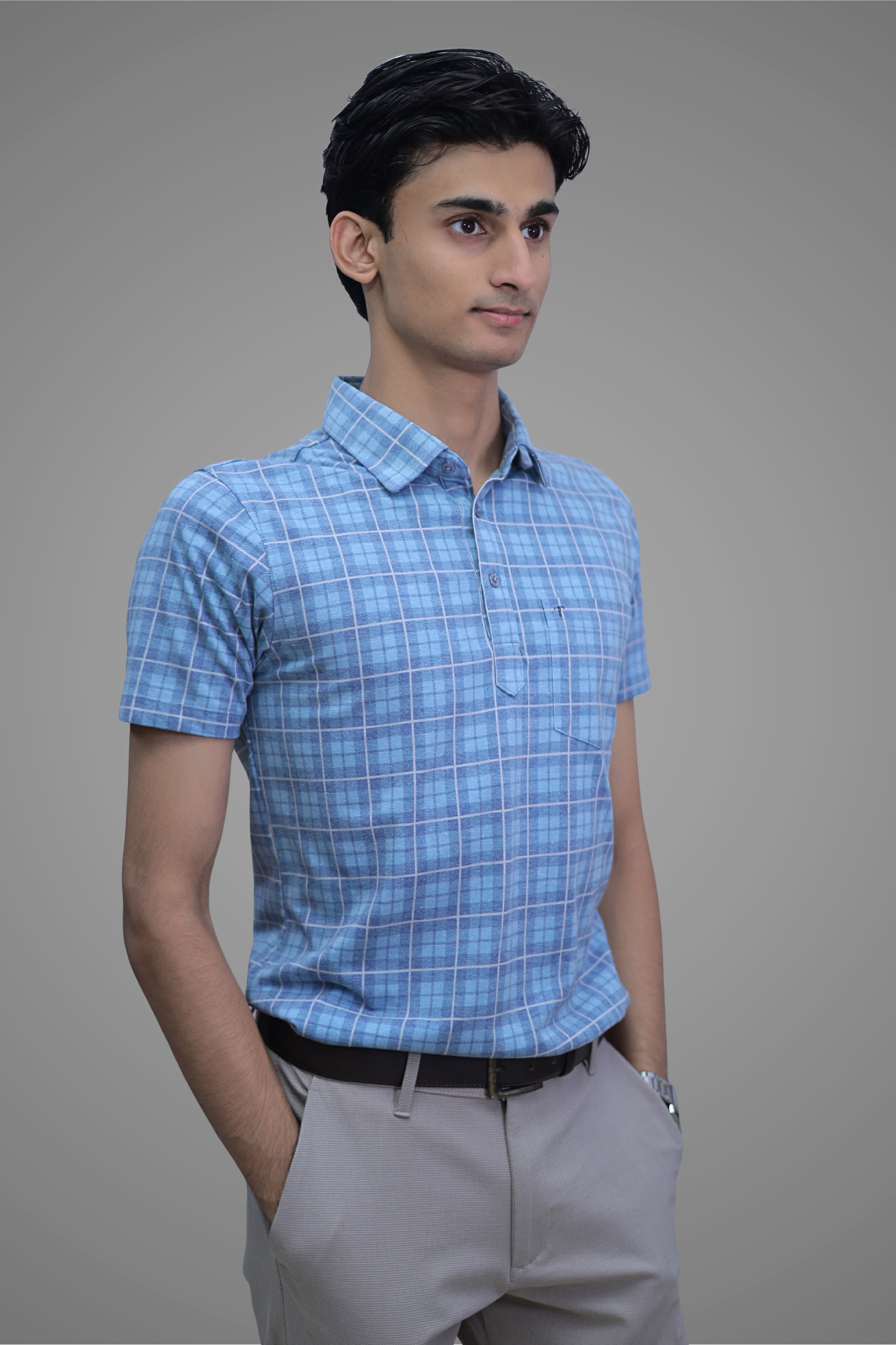 FORMAL OFFICE POLO - Blue Check Print inspired by Woven Winter Plaid