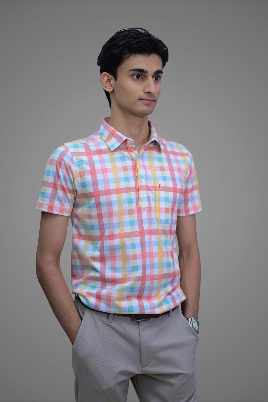 FORMAL OFFICE POLO - Multi-Color Check Print inspired by Vibrant Pantones