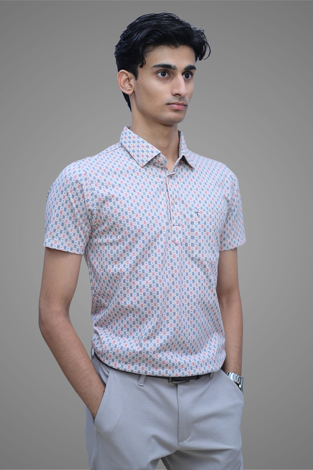 FORMAL OFFICE POLO - Brick & Blue Print inspired by Work from Home