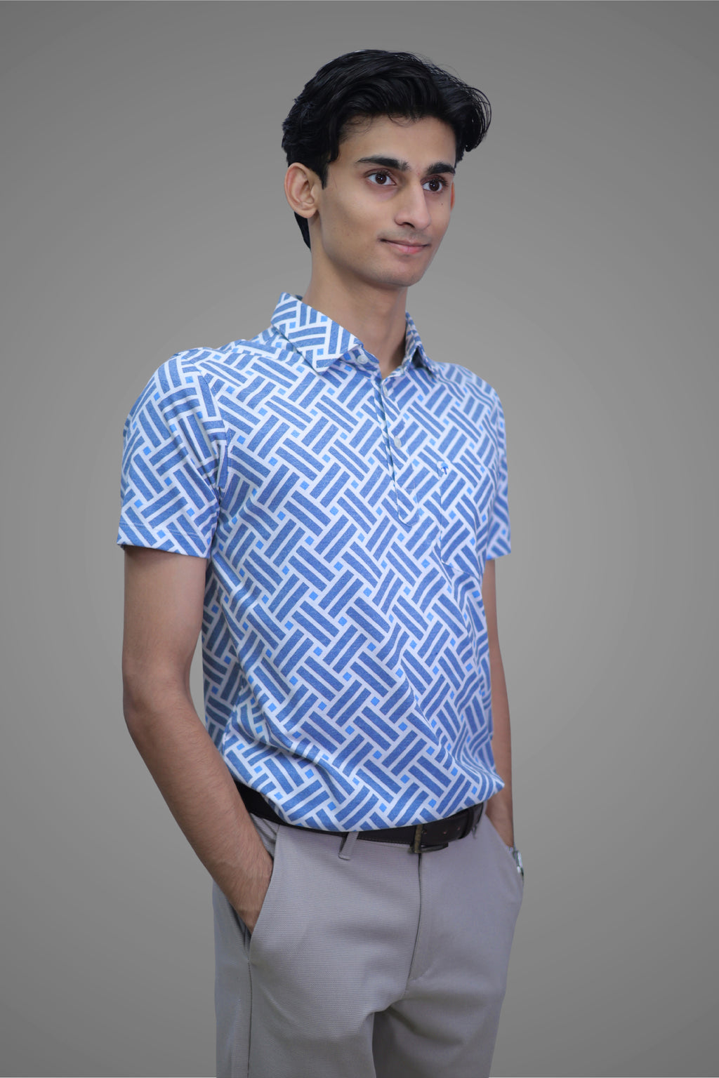 FORMAL OFFICE POLO - Shades of Blue inspired by Weaving Art