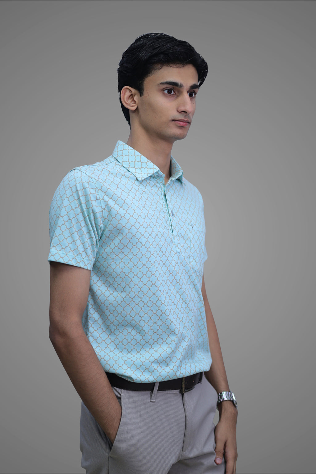 FORMAL OFFICE POLO - Light Sea Green Print inspired by Royal Living