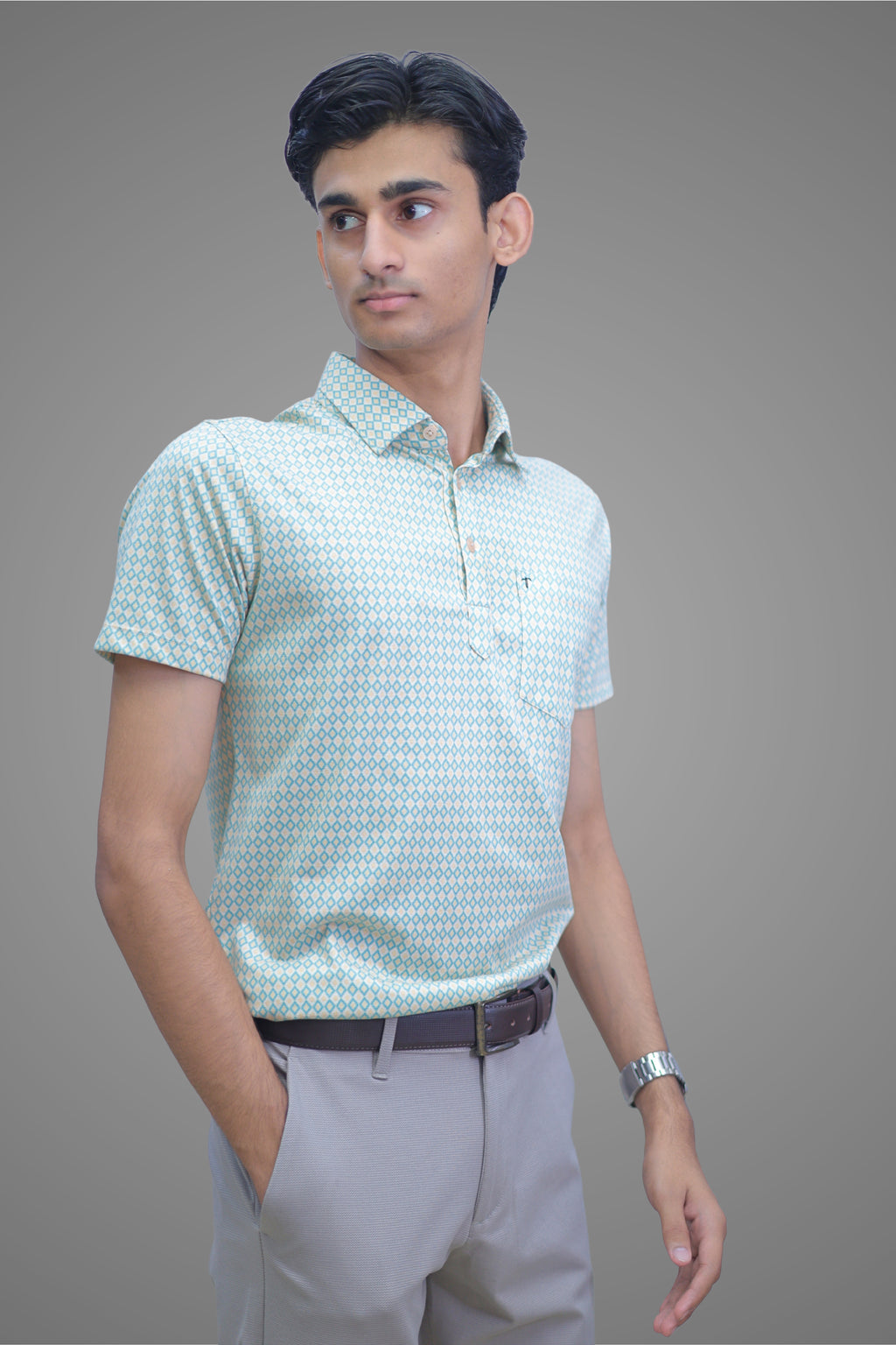 FORMAL OFFICE POLO -Light Yellow/Light Green Print inspired by Pure Elegance
