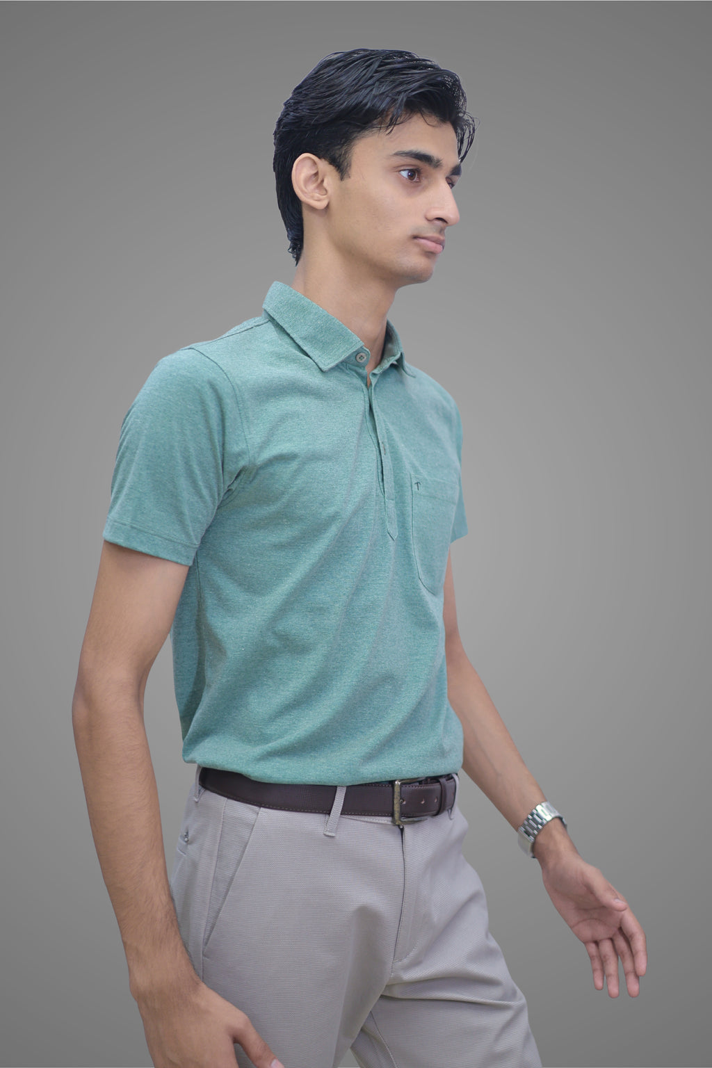 FORMAL OFFICE POLO -Dark Green Melange inspired by Retro Solid Series