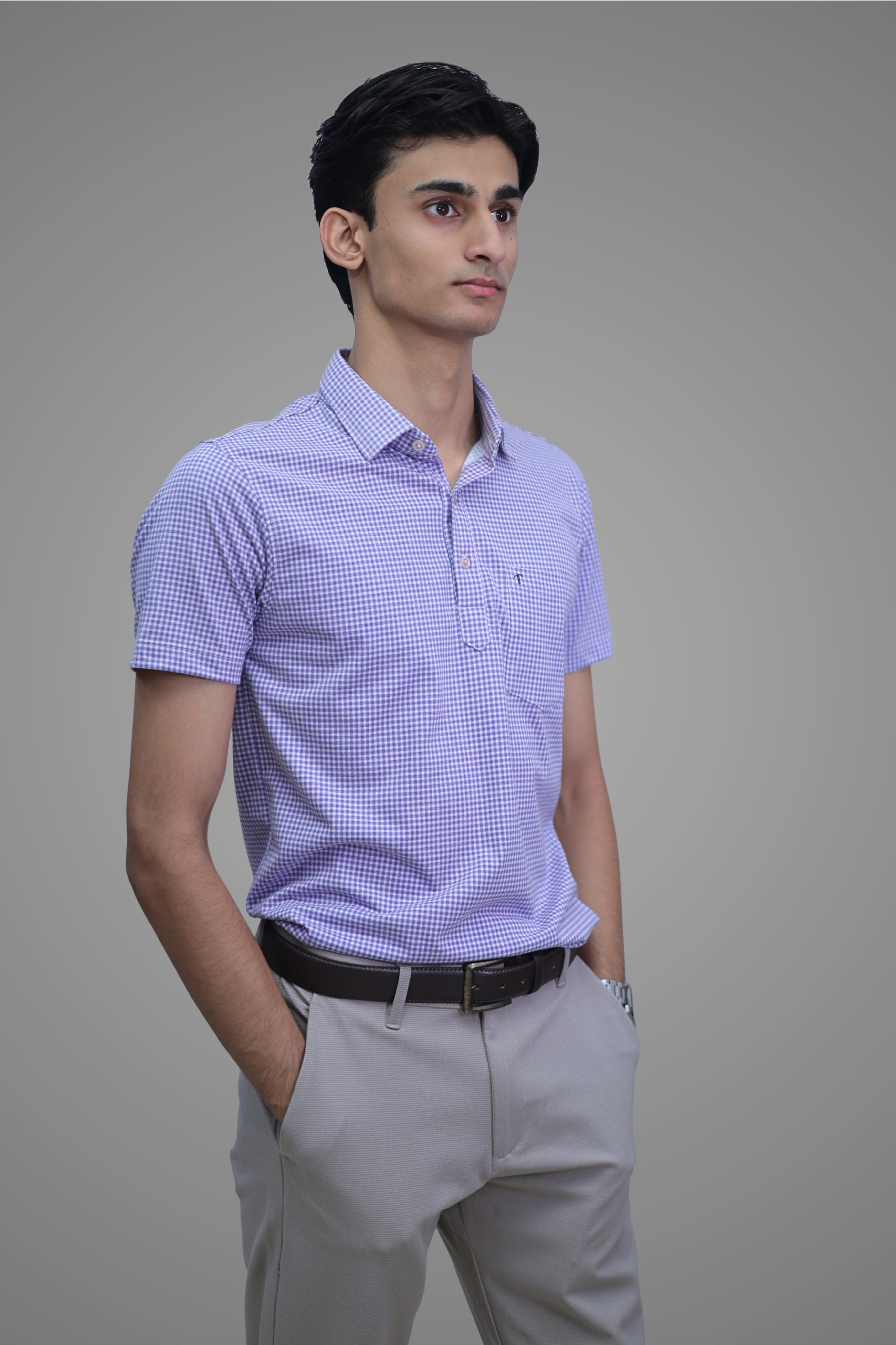 FORMAL OFFICE POLO - Blue Gingham Check Print inspired by Madras Textiles