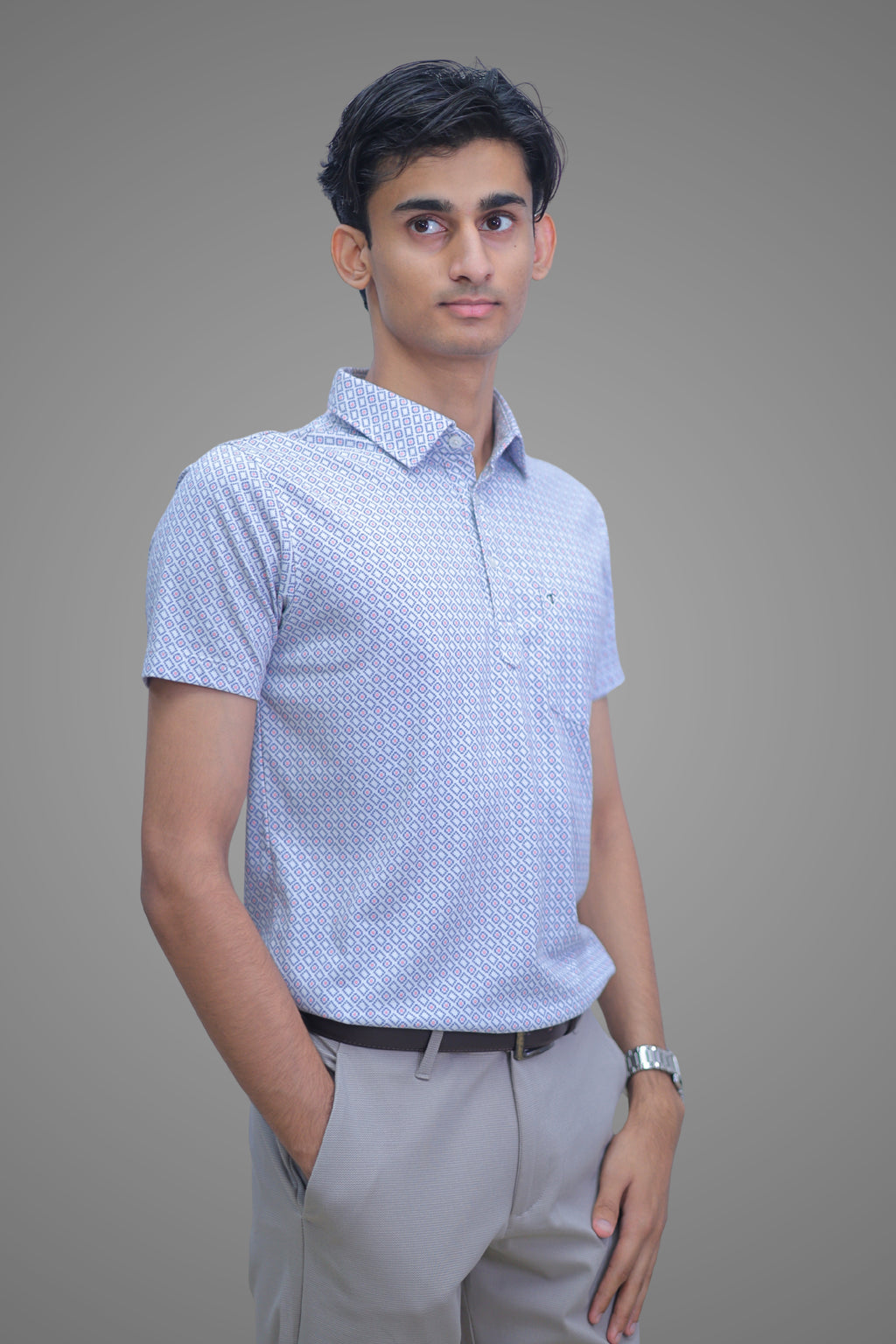FORMAL OFFICE POLO -Blank Dot Blue Print inspired by Classic Fashion Series